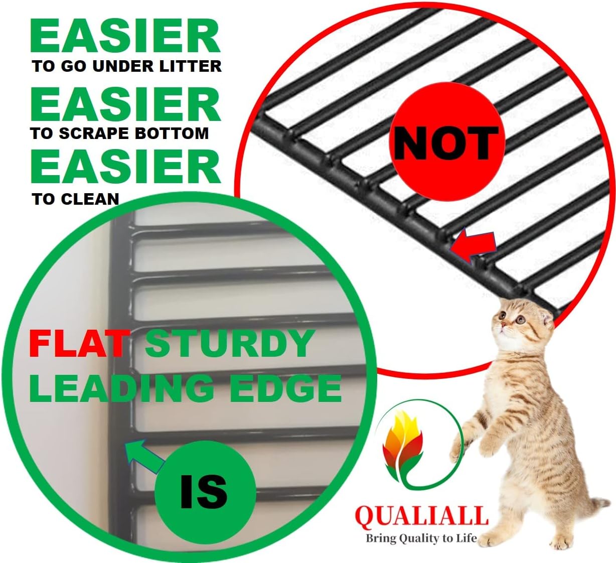 Cuchara de arena de metal para gatos, caja rápida para gatitos con soporte, pala grande profunda, mejorada con cabeza plana y un cómodo agujero para