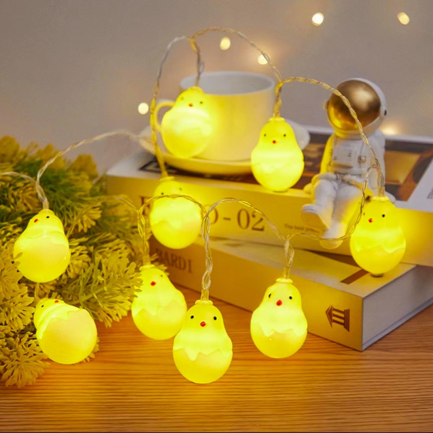 Decoraciones de Pascua para interiores, 10 pies, 20 luces LED de cáscara de huevo de Pascua, luces colgantes de huevos de Pascua, funciona con