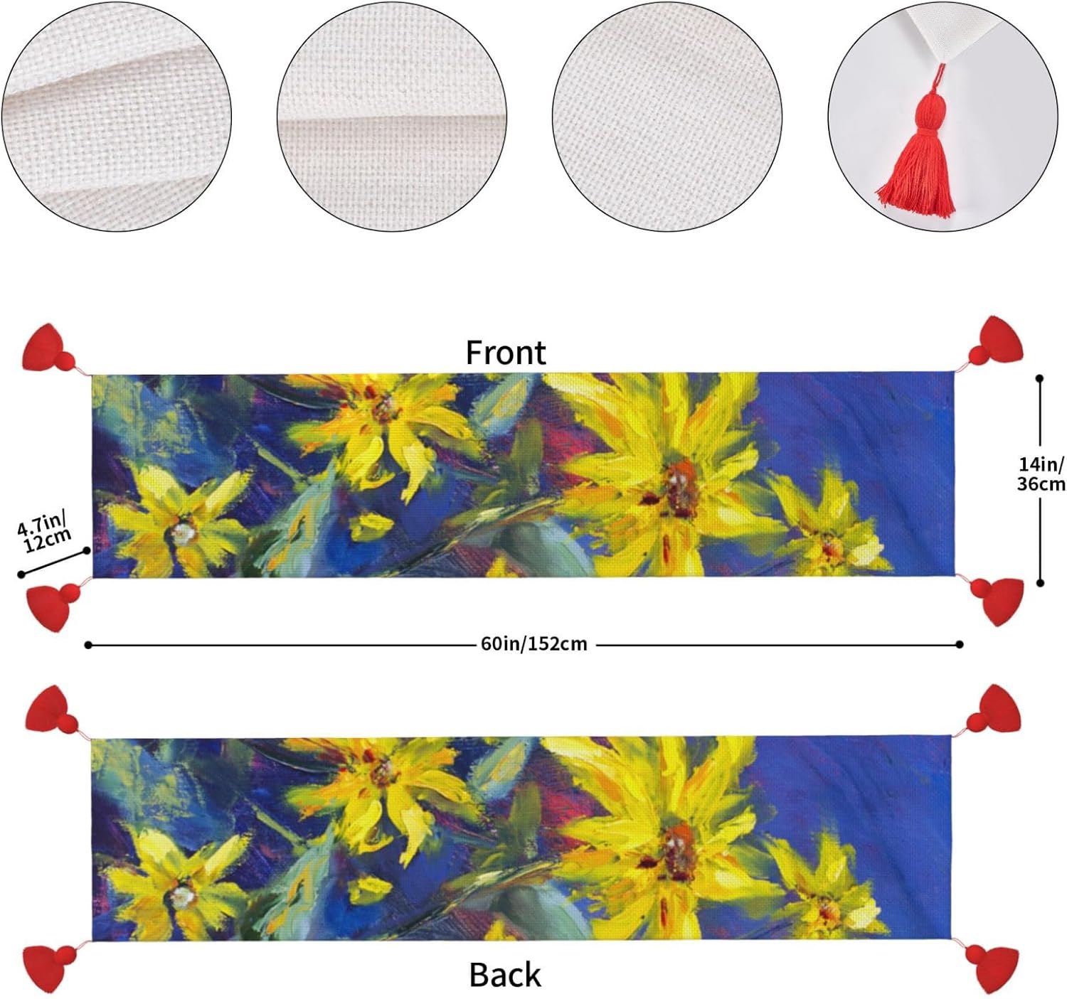 Yellow Flowers on Blue Background Christmas Table Runner Dining Table Decor Christmas Decorations Indoor Home Decor Christmas Table Runners Xmas