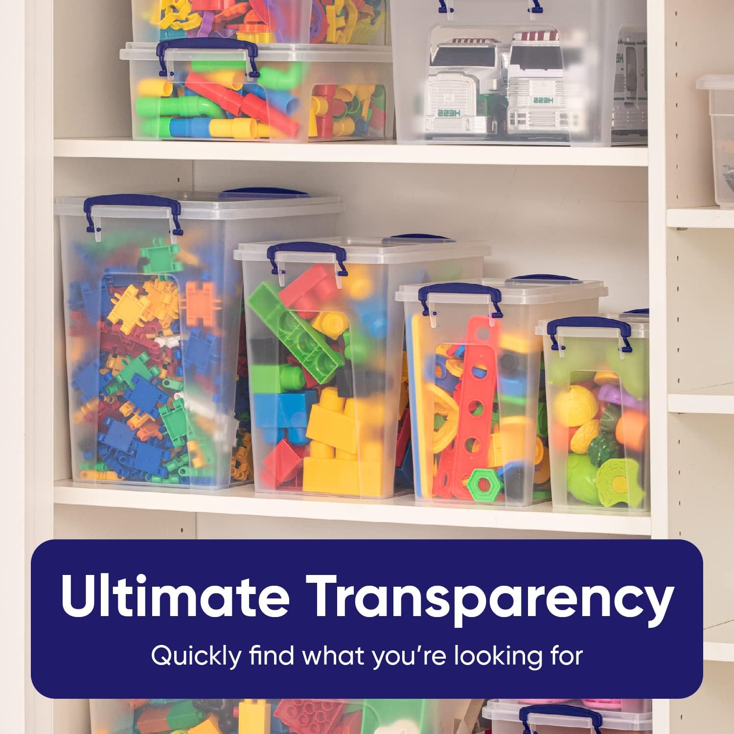 Superio Contenedores de almacenamiento con tapas, cajas transparentes para organizar, contenedores de plástico apilables, sin BPA, no tóxicos, sin