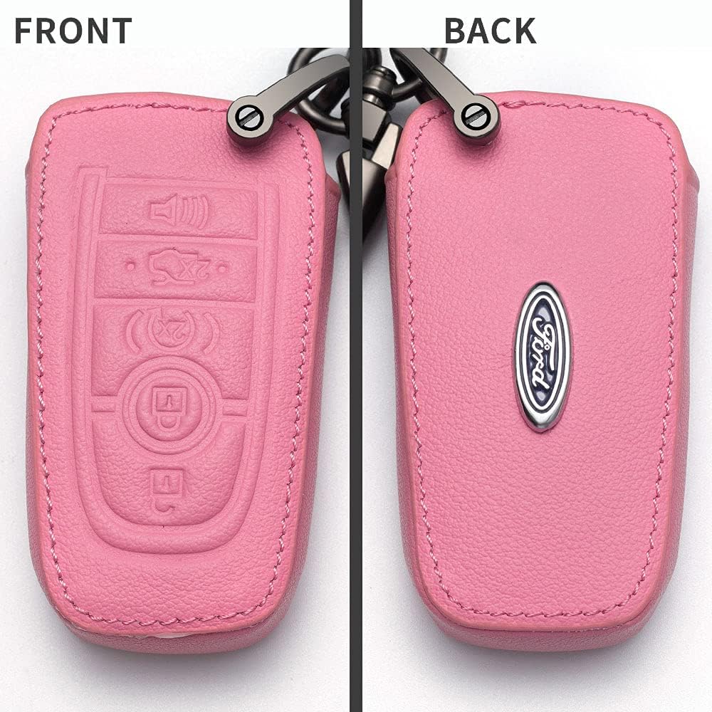 Royal Guard Funda para llave de coche con llavero de cuero genuino adecuado para Ford Fusion F550 Edge Explorer Escape Mustang Smart Remote Key fob