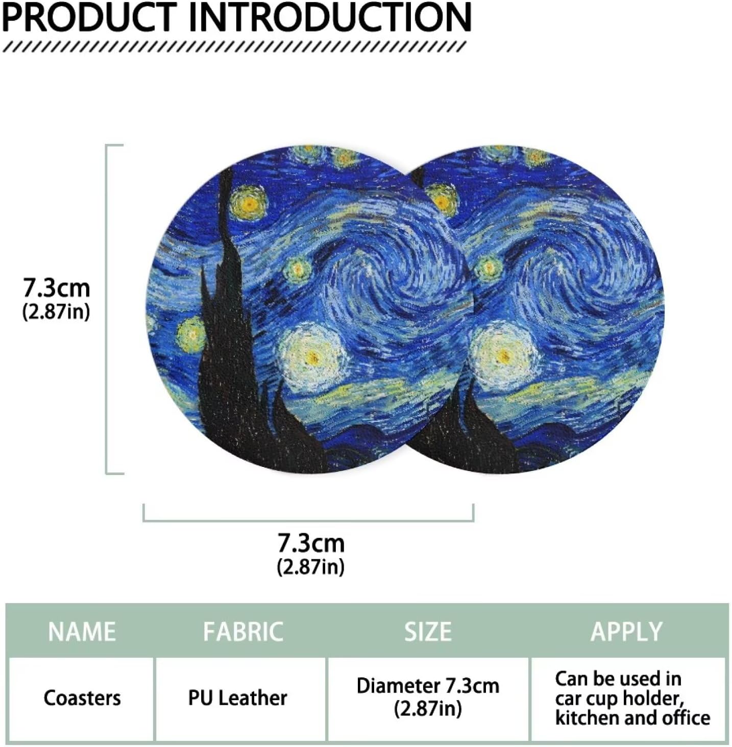 Paquete de 2 posavasos universales para vehículos con Van Gogh Starry Night impermeable, antideslizante, extraíble, portavasos para auto, camioneta,
