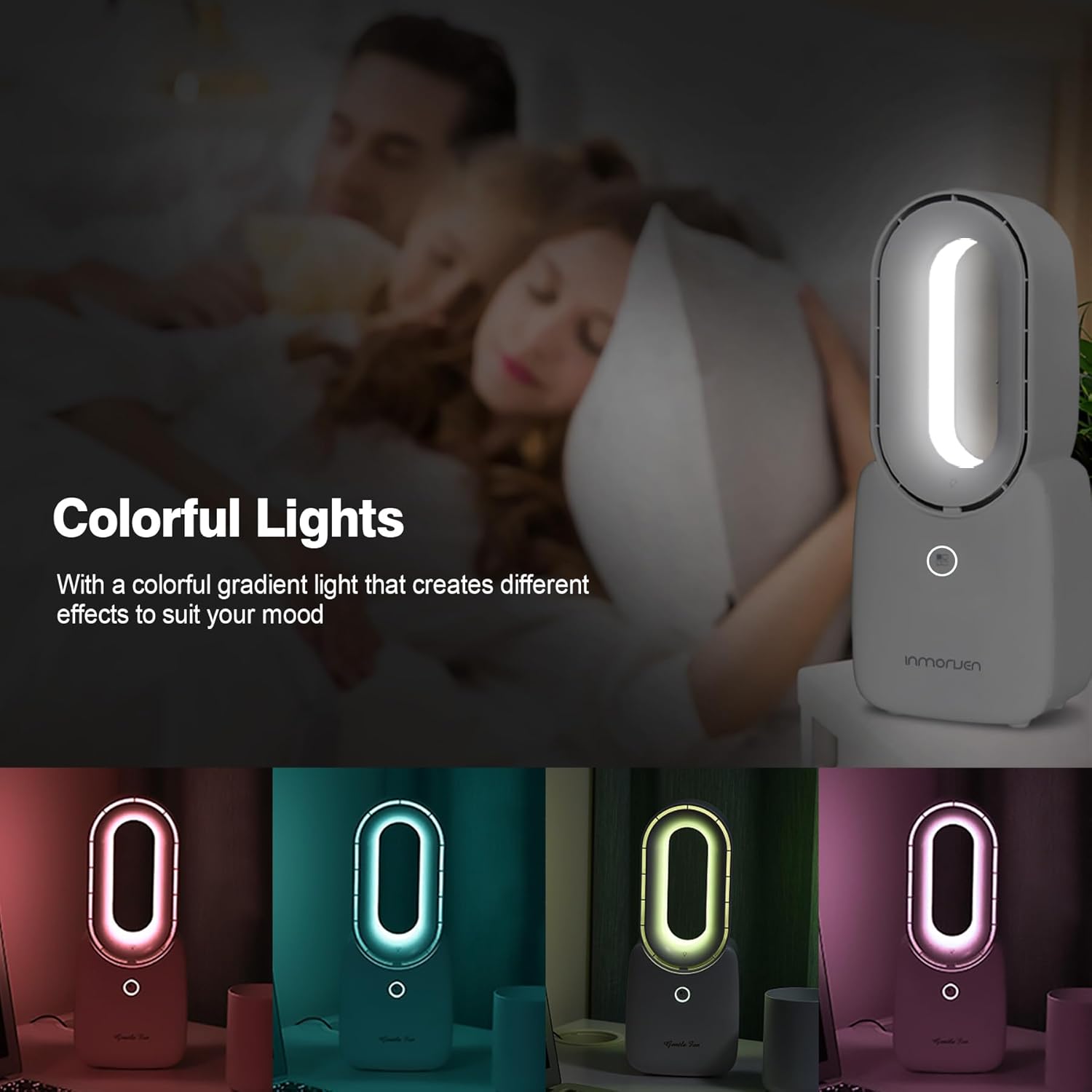 CONBOLA Ventilador de escritorio sin aspas, pequeño ventilador de oficina silencioso de 11.8 pulgadas con luz LED de 5 colores, control táctil,
