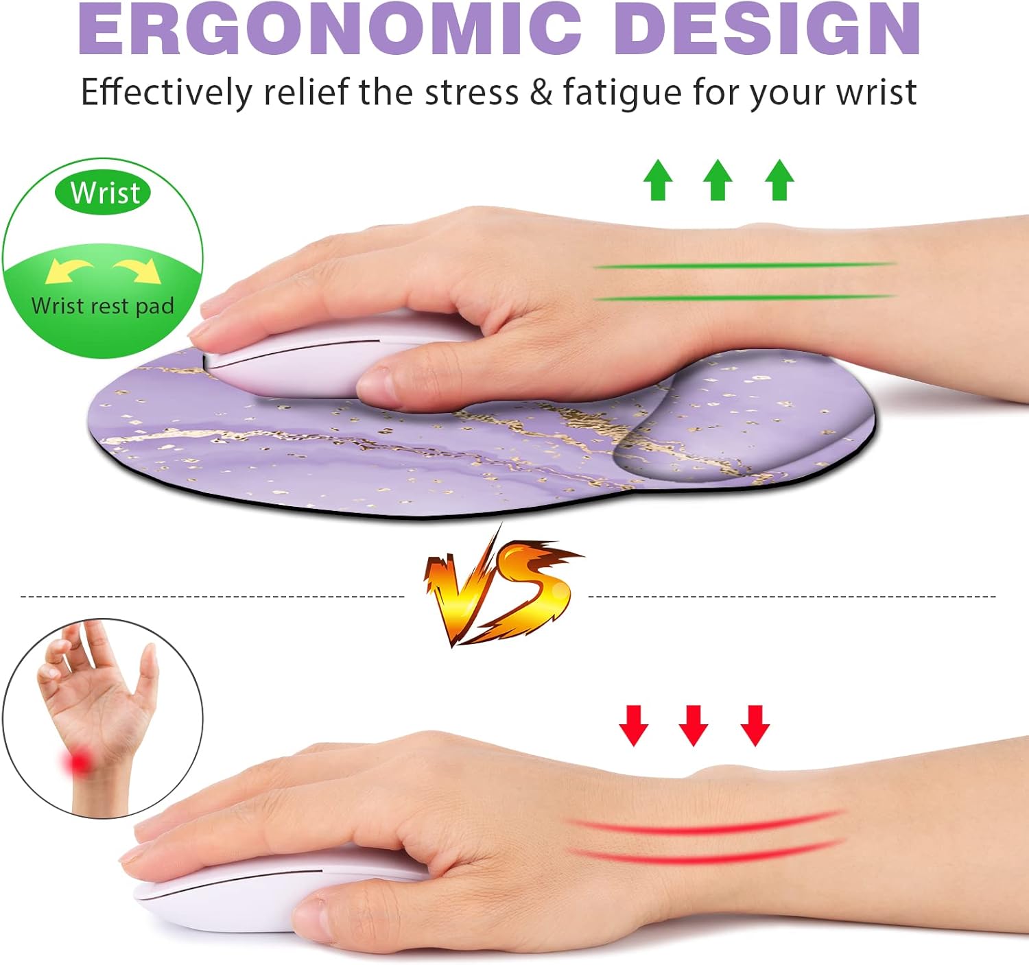 DINKY Alfombrilla de mouse ergonómica, bonita alfombrilla de mouse con gel de soporte para reposamuñecas, base de poliuretano antideslizante con