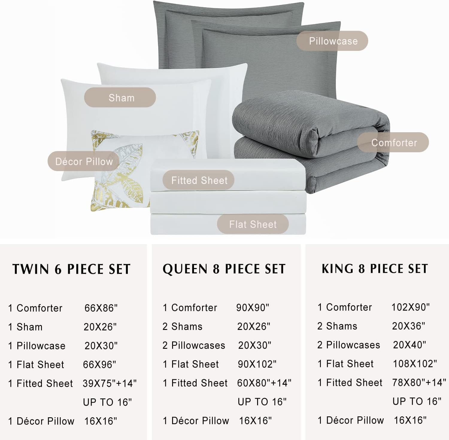 MaiRêve Juego de edredón gris tamaño Queen, edredones minimalistas de diseño texturizado tamaño Queen para todas las estaciones, juegos de ropa de