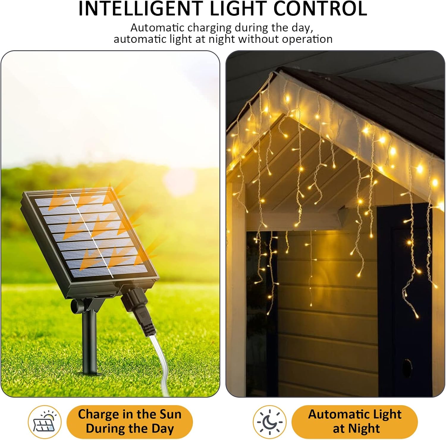 JIMACRO Guirnalda de luces solares, 16 piezas de 2.6 pies, 128 luces LED de cortina con control remoto, 16.4 pies de cortina de luces impermeables