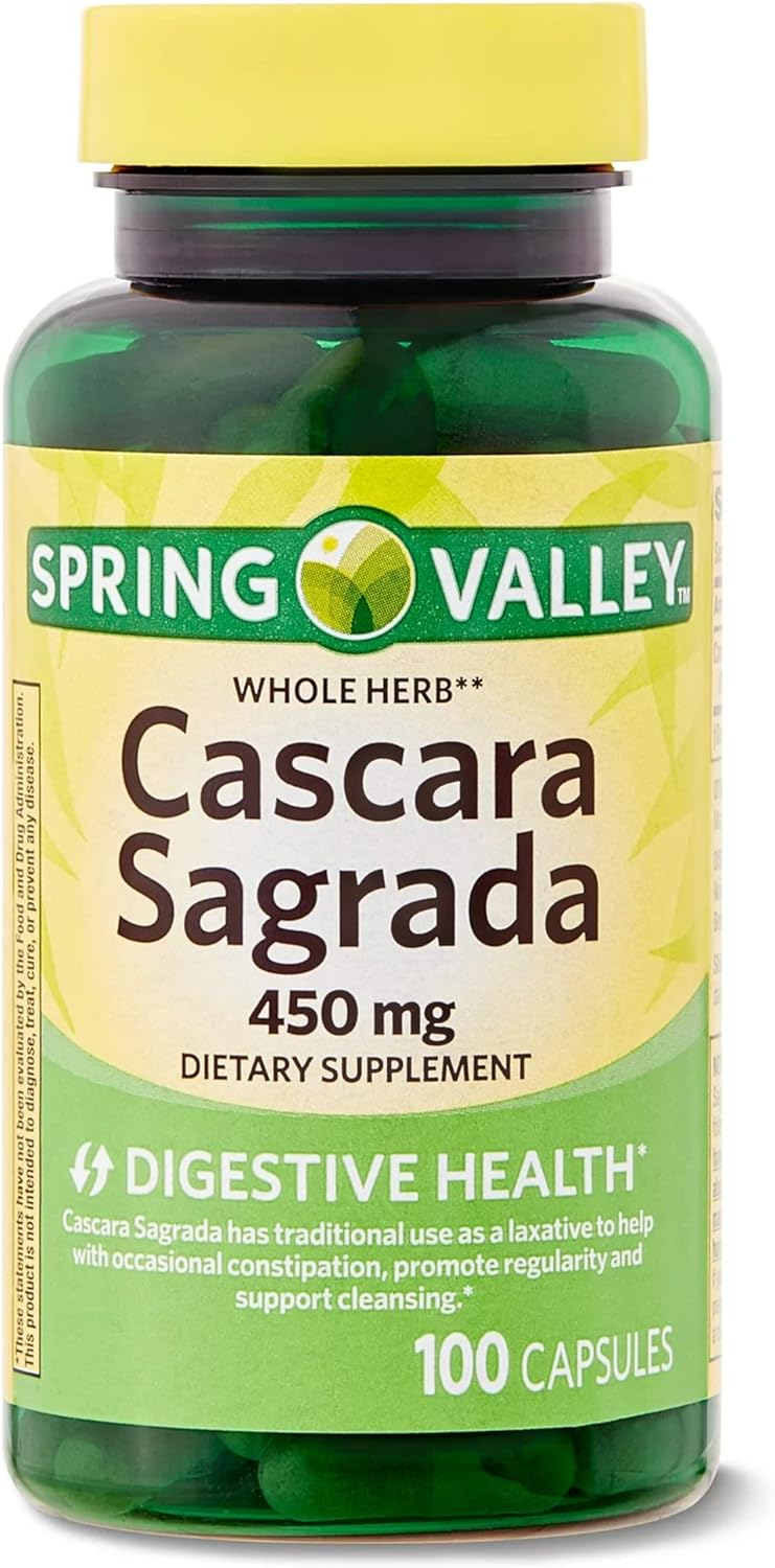 Ayuda digestiva natural suplemento herbario Spring Valley Cascara Sagrada – 100 unidades + adhesivo Luall