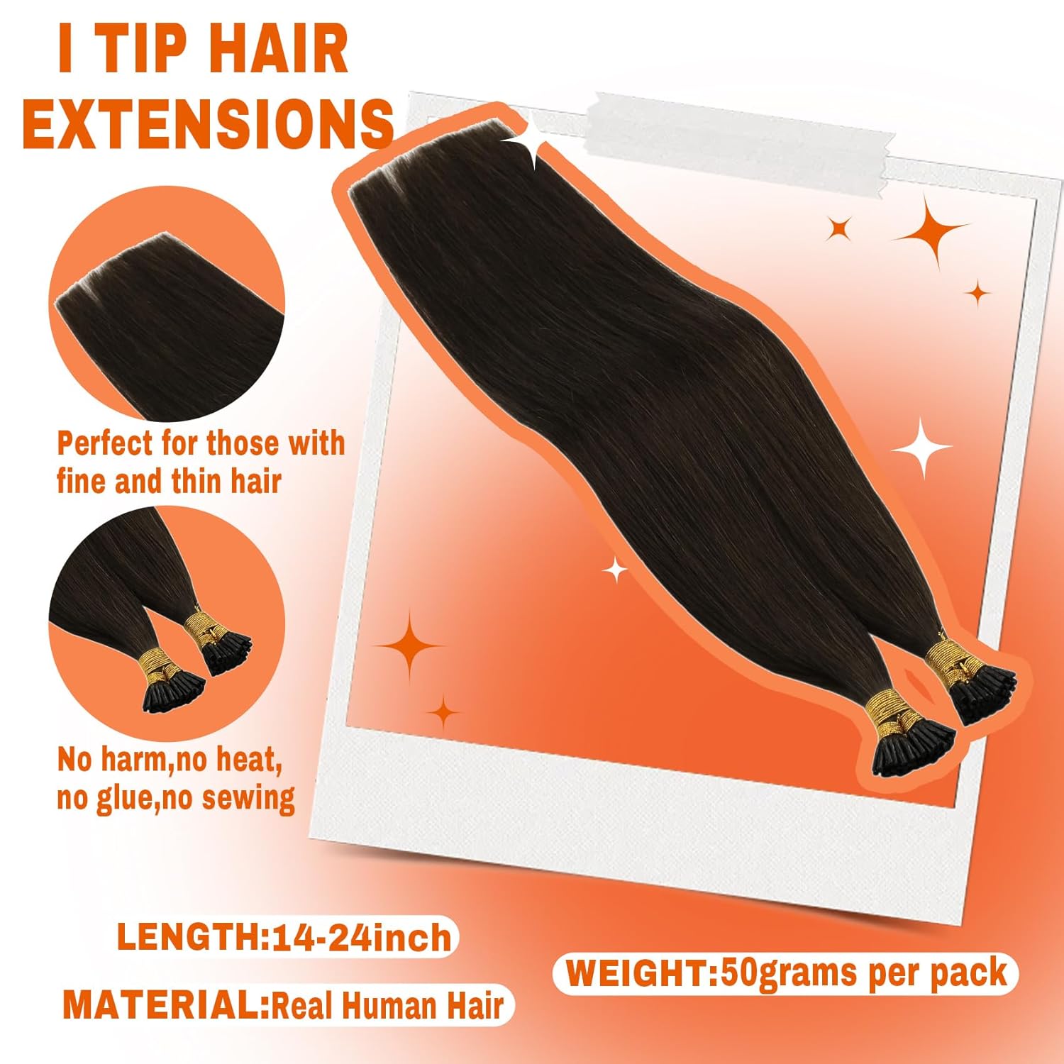 Sunny Hair – Extensiones de cabello humano con punta en I 100S, extensiones de cabello humano marrón chocolate preunido, extensiones de cabello