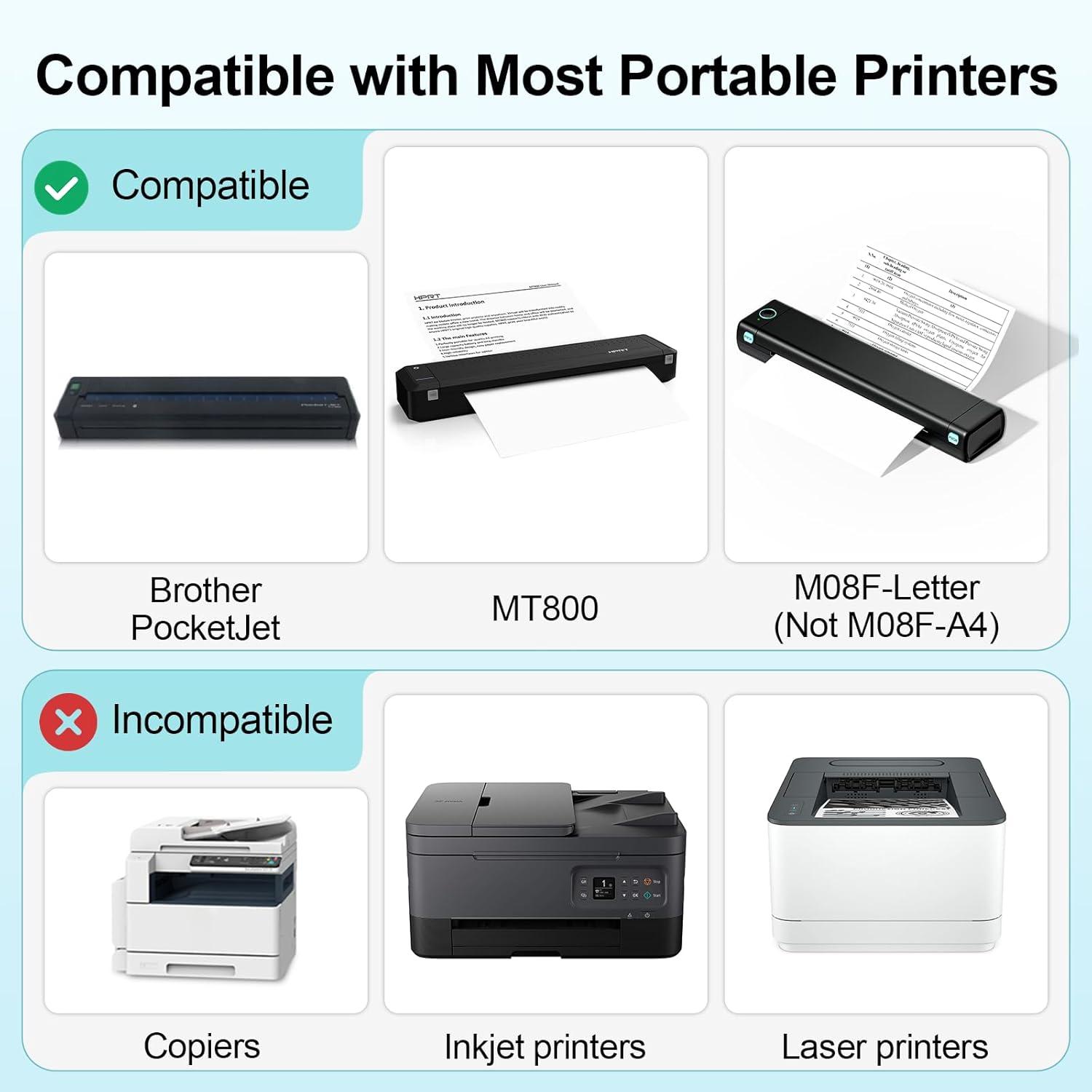 Papel térmico de 8.5 x 11 pulgadas, tamaño carta, multiusos, 200 hojas, papel de impresora compatible con M08F-Letter, impresora Brother PJ Series,