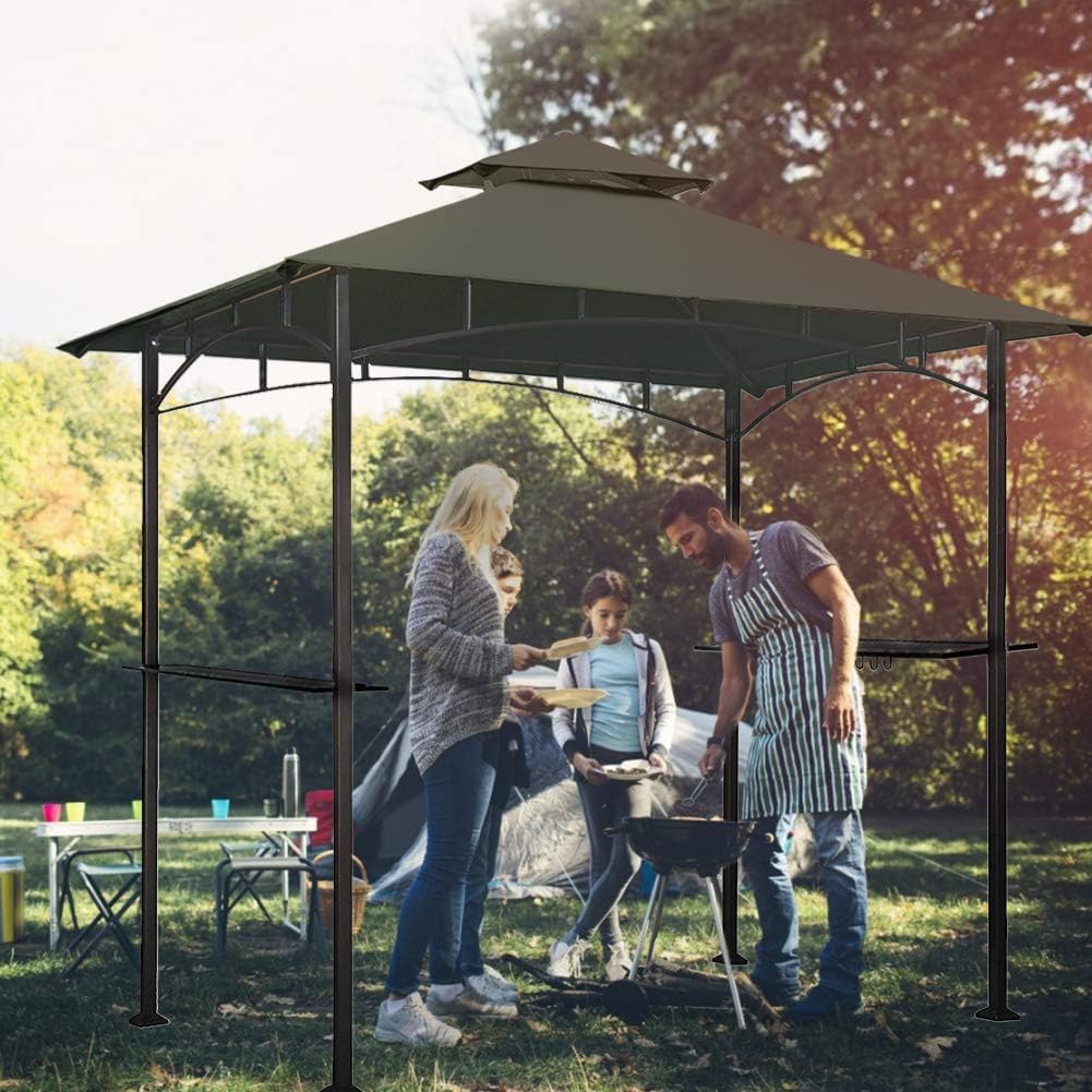 CoastShade Gazebo de barbacoa de 8 x 5 pulgadas, doble nivel, techo de repuesto para exteriores, carpa de techo, color gris