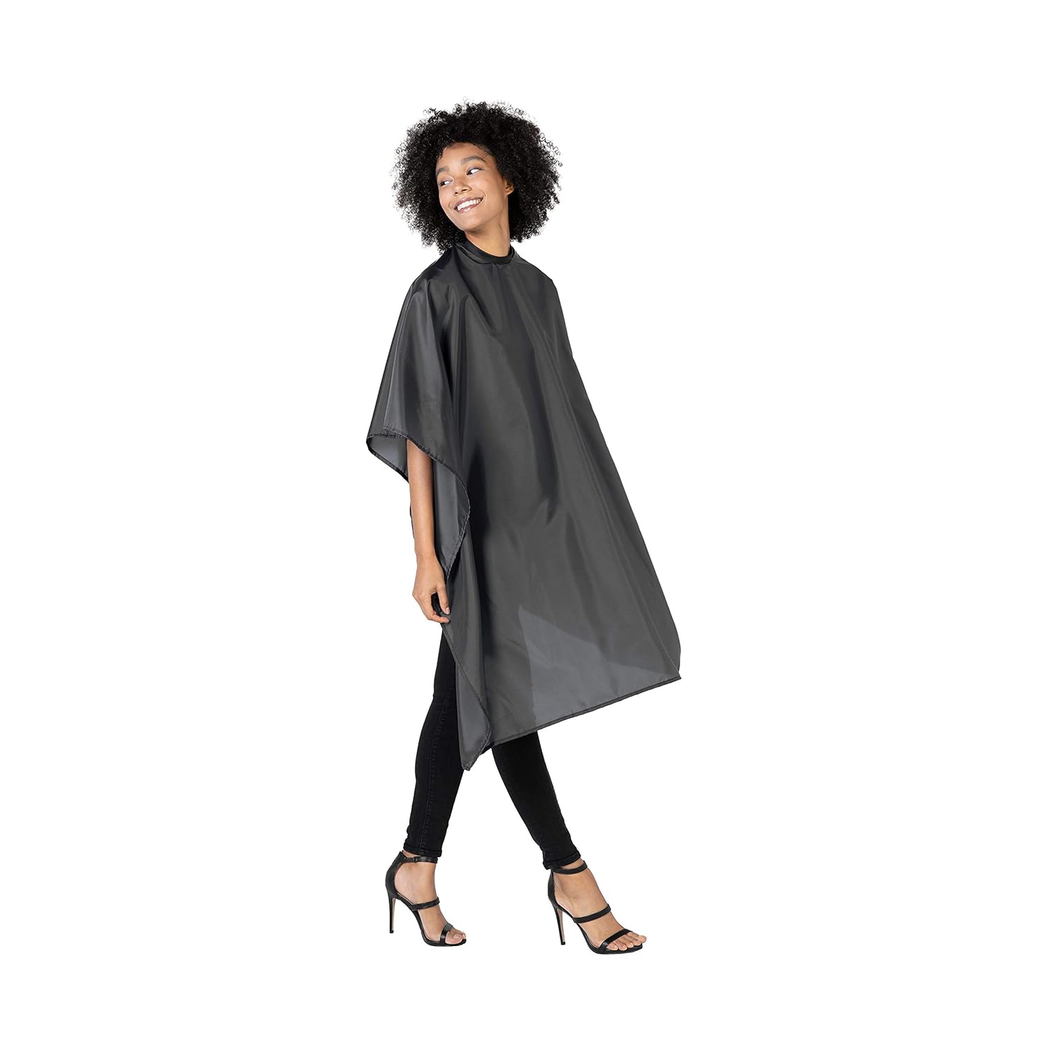 Betty Dain Whisper Styling Cape, tela ligera, nailon resistente al agua, cierre a presión, fácil cuidado, sin arrugas, negro, 45 pulgadas de ancho x