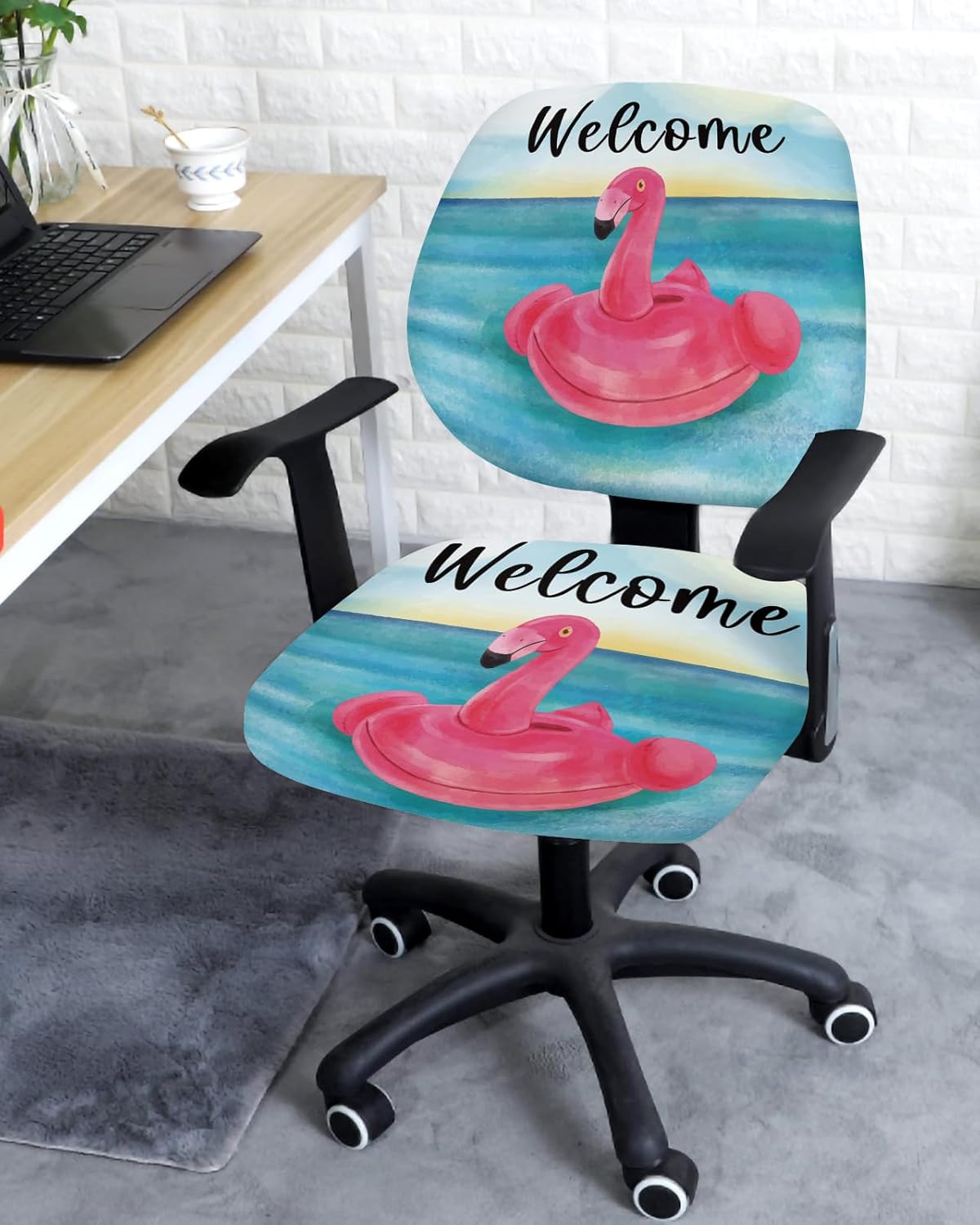 AMZRicher Funda elástica para silla de oficina, diseño de flamencos rosados, funda para asiento de silla de computadora, funda para respaldo,