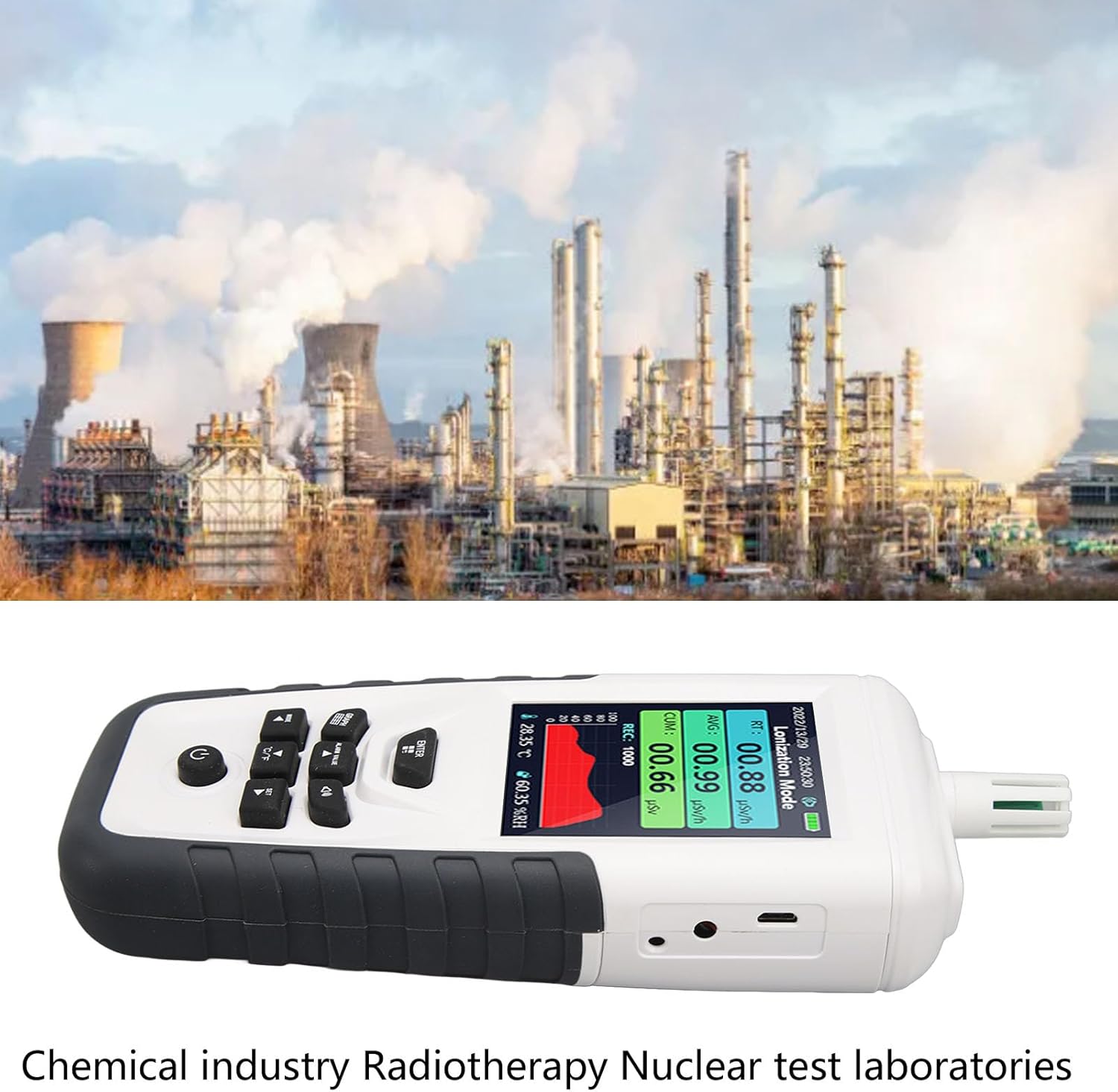 Probador de radiación, pantalla LCD de 3.2 pulgadas, contador Geiger de mano, detector de radiación nuclear con alarma de sonido y luz, para