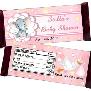 12  PINK ELEPHANT BABY SHOWER CHOCOLATE CANDY BAR WRAPPERS PARTY FAVORS PERSONALIZED 12  PINK ELEPHANT BABY SHOWER CHOCOLATE CANDY BAR WRAPPERS PARTY FAVORS PERSONALIZED