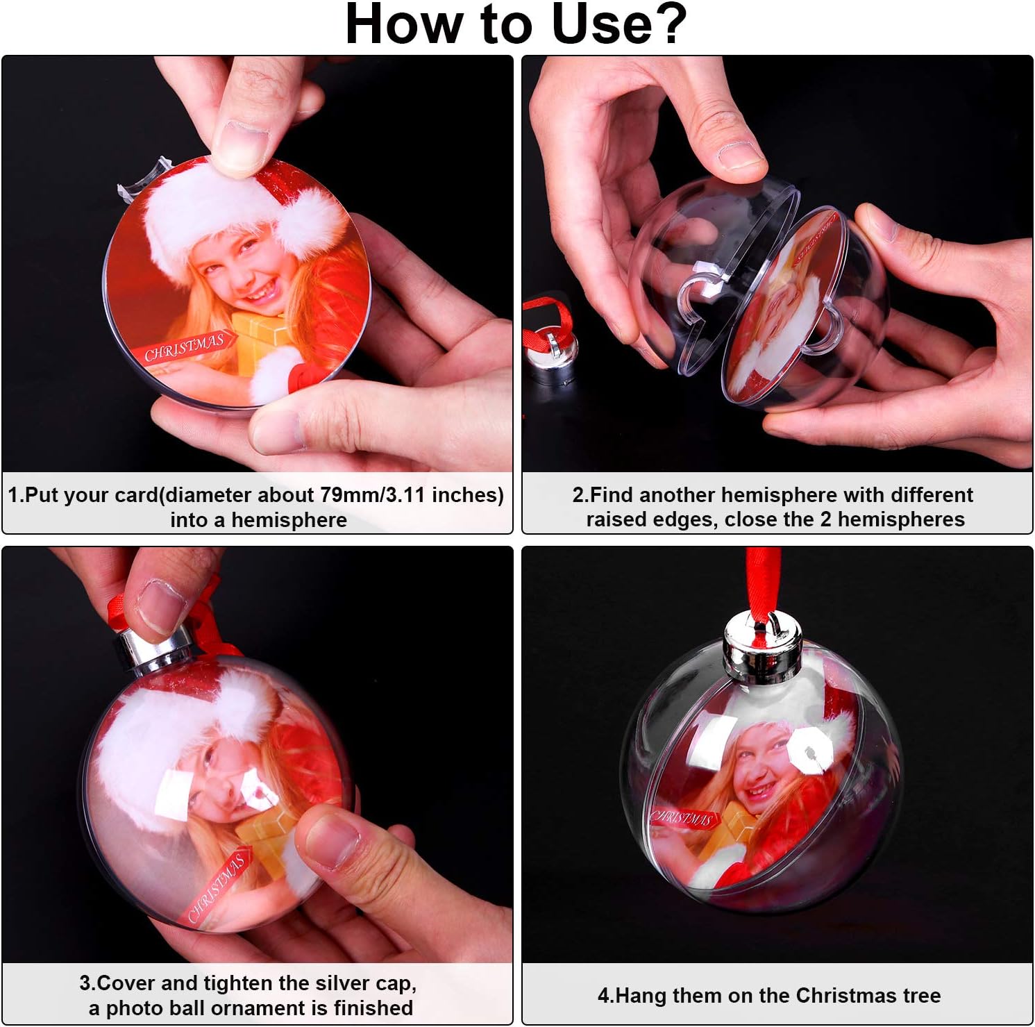 Aneco 10 adornos acrílicos transparentes para fotos, bola de Navidad de 3.150 in, adornos colgantes con tapa plateada y cordón rojo para exhibición