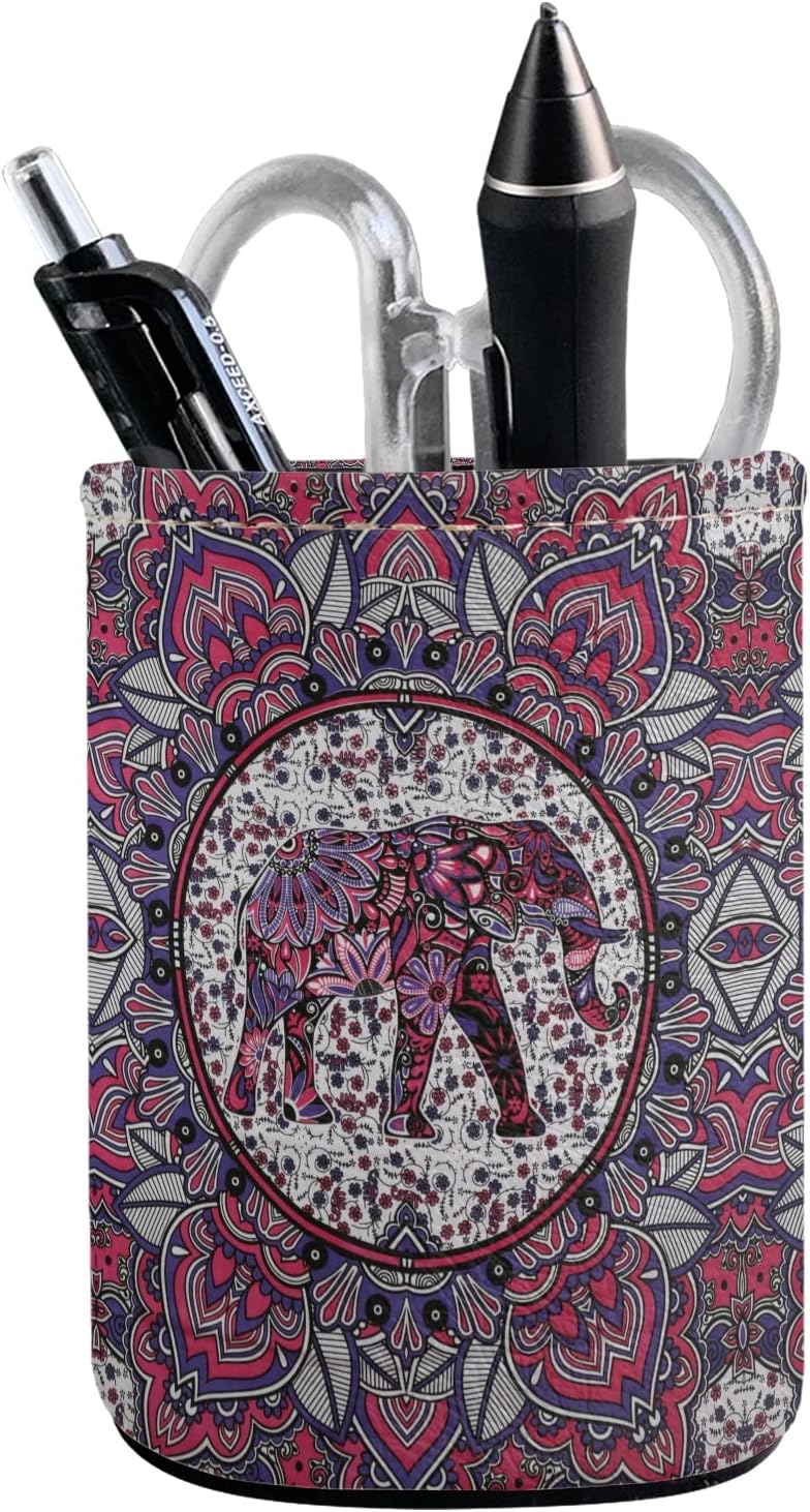 BIGCARJOB Portalápices de poliuretano para escritorio, diseño de elefante bohemio, organizador de papelería para mujeres, regalos de damas, caja de