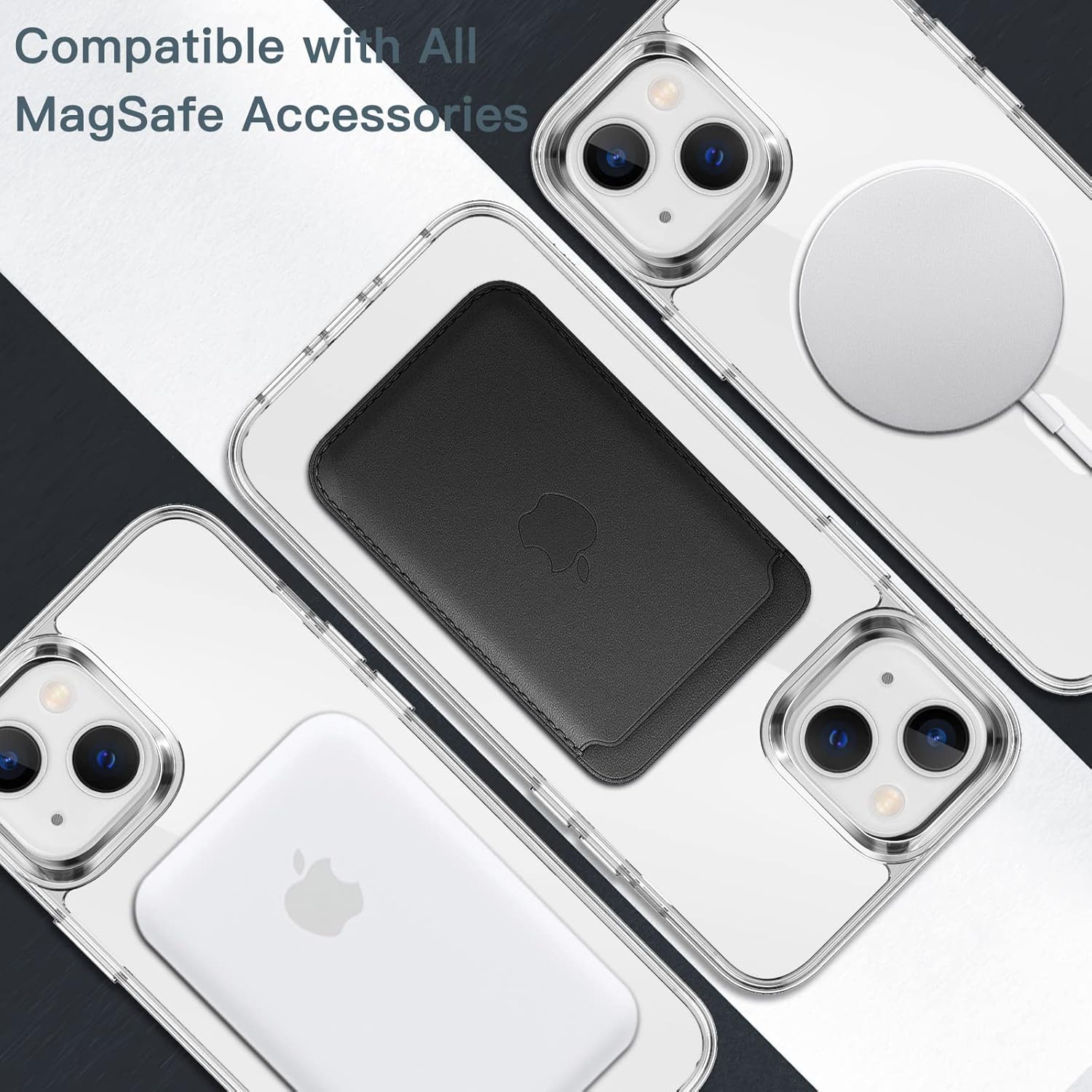 JETech Funda magnética para iPhone 14 Plus de 6.7 pulgadas, compatible con carga inalámbrica MagSafe, a prueba de golpes, parte trasera transparente