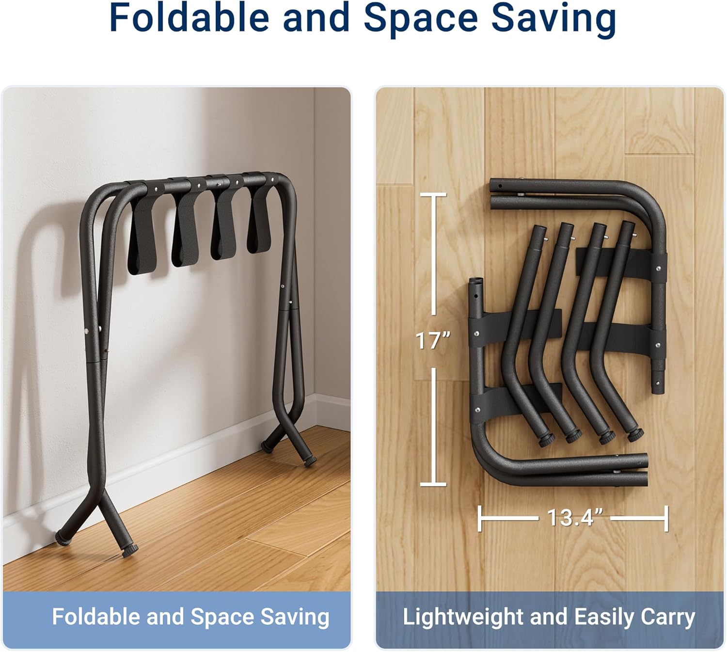 Jsluiiys Portaequipajes, paquete de 2, soporte plegable para maleta, soporte de equipaje plegable tipo X, soporte de equipaje negro resistente,