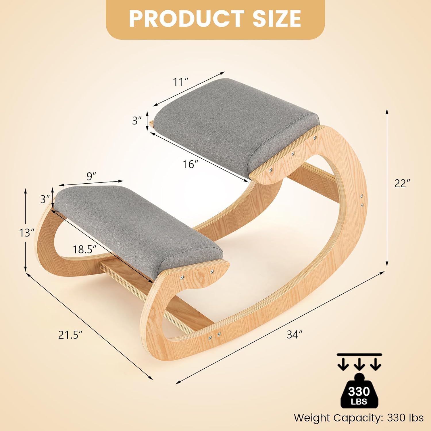 Giantex Silla ergonómica arrodillada, silla de postura para escritorio con cojín, marco de madera maciza, carga máxima de 330 libras, cómoda silla