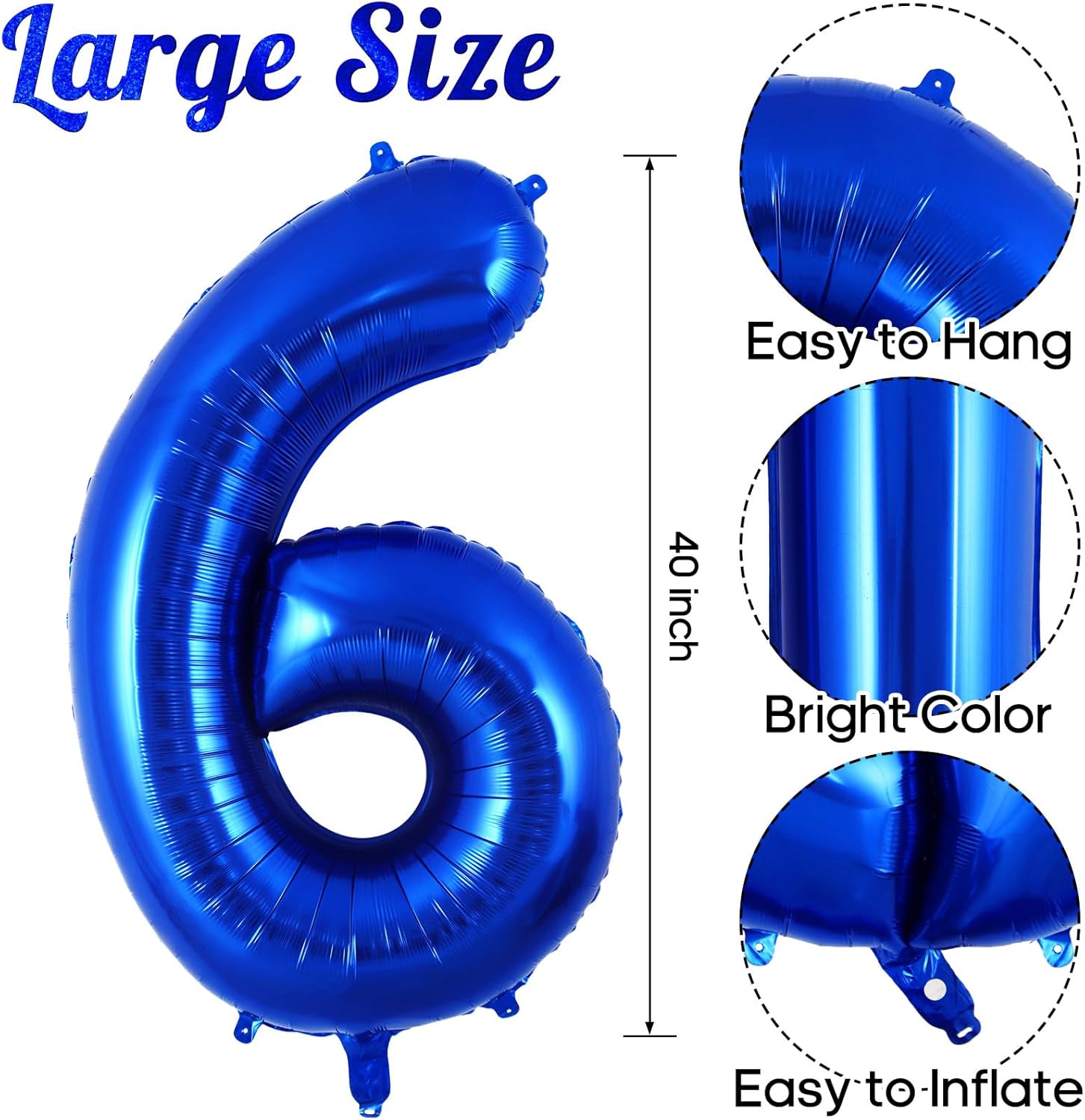 Globo azul marino del número 6 de 40 pulgadas, globos grandes de aluminio azul oscuro, globos gigantes de Mylar número 6 para decoración de fiesta