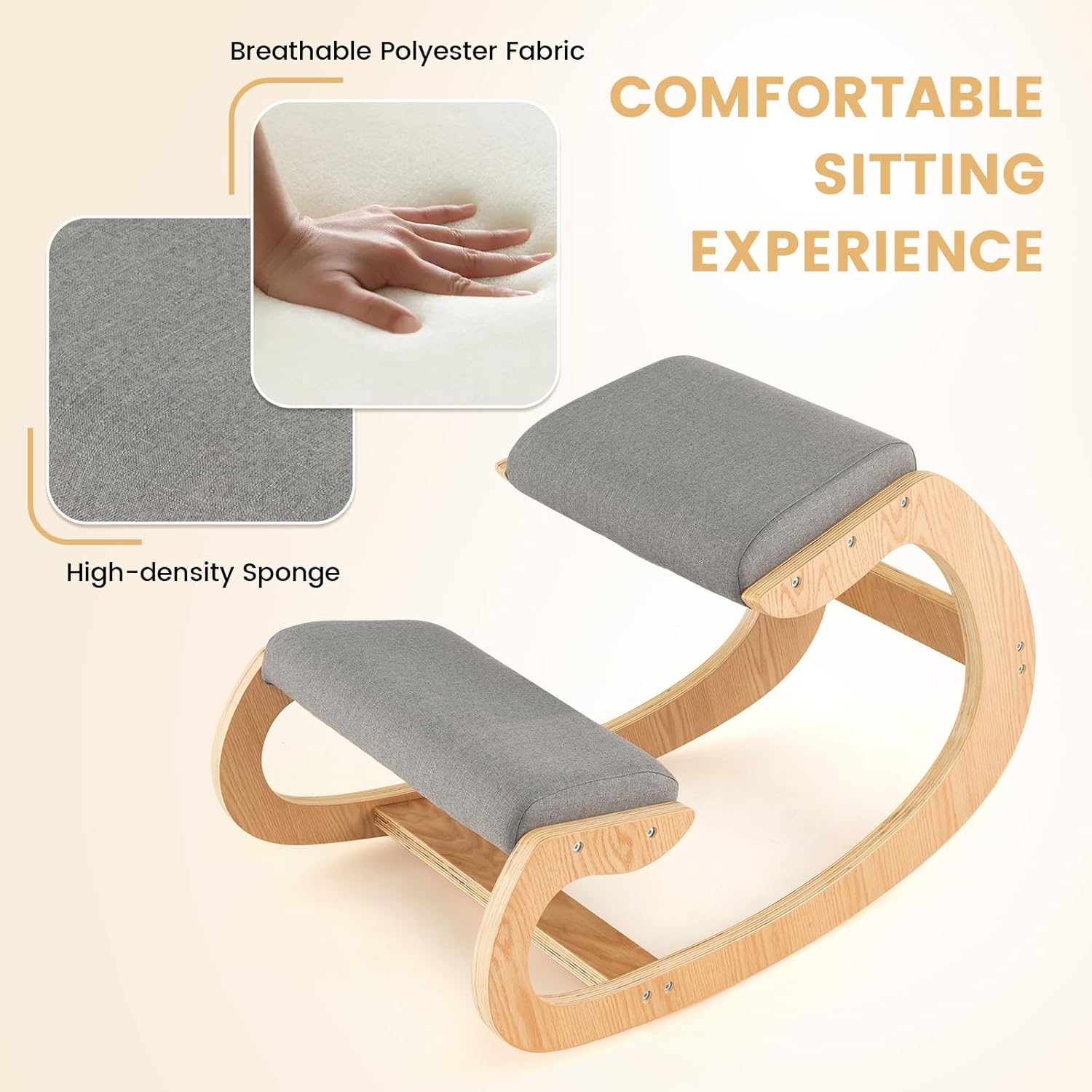Giantex Silla ergonómica arrodillada, silla de postura para escritorio con cojín, marco de madera maciza, carga máxima de 330 libras, cómoda silla