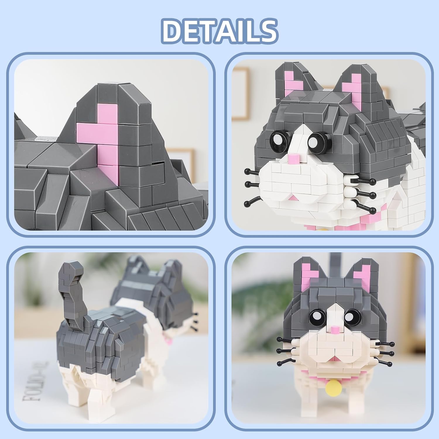 QLT – Kit de bloques de construcción de micromicrobloques de construcción con diseño de gato azul, juguetes de construcción para adultos, niños y