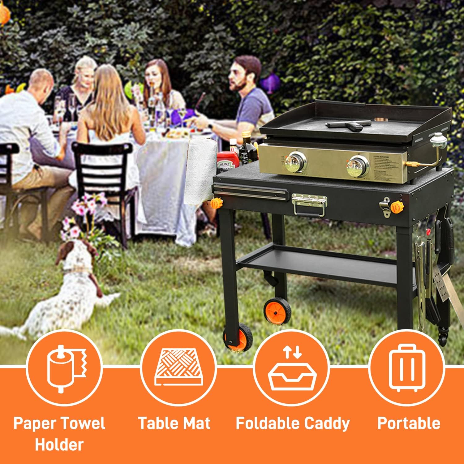 Mesa de parrilla para parrilla Blackstone, mesa de parrilla portátil con cadillo, se adapta a otras parrillas de mesa de 17 o 22 pulgadas, soporte