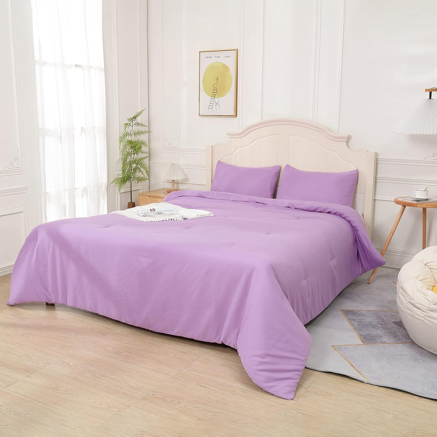 Hiverson Essentials Edredón morado lavanda para cama tamaño Queen, juego de ropa de cama moderno para niñas, suave y ligero, juego de cama de