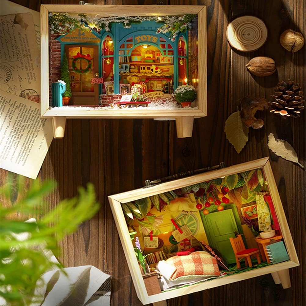 Casa de muñecas Kit de muebles de madera en miniatura, mini casa de muñecas hecha a mano con LED, escala 124, juguetes creativos para manualidades,