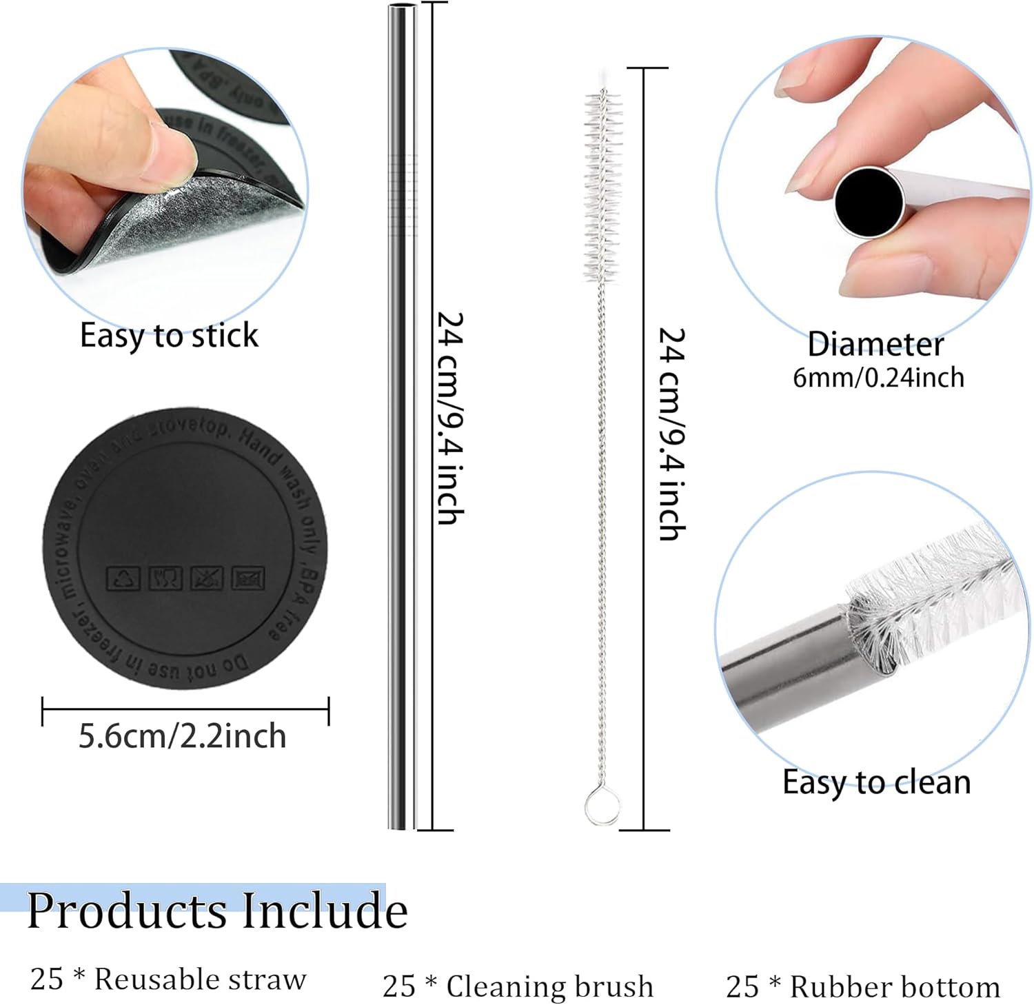 Laosh Pajitas de metal de acero inoxidable para vaso de sublimación de 20 onzas, con 50 popotes rectos reutilizables, 50 cepillos limpiadores de