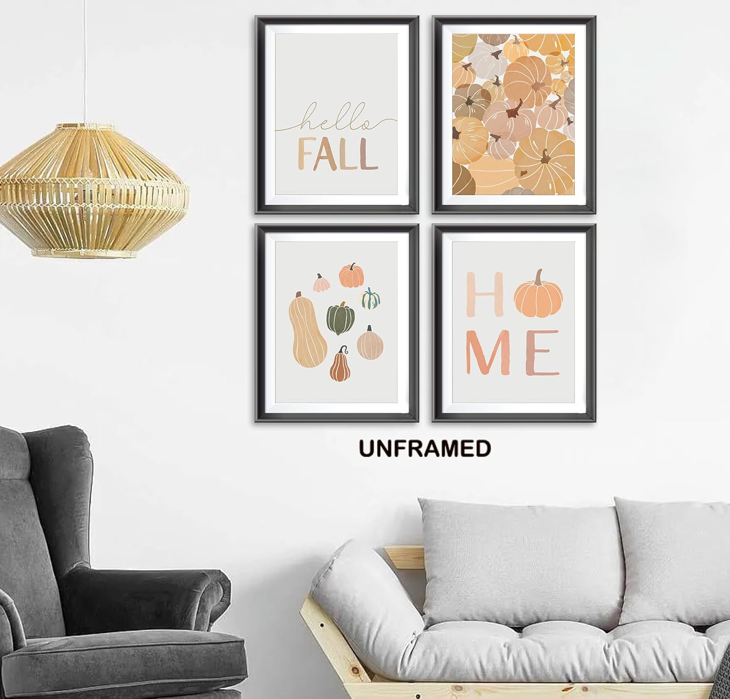 Póster rústico vintage de Hello Fall Pumpkin Harvest Home para el hogar, granja, cocina, sala de estar, decoración temática de otoño, impresiones de