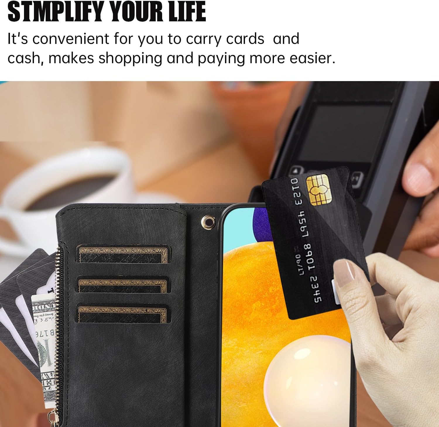 Funda de teléfono para Samsung Galaxy A52A52S 5G Funda tipo cartera con protector de pantalla de vidrio templado y correa para la muñeca de cuero