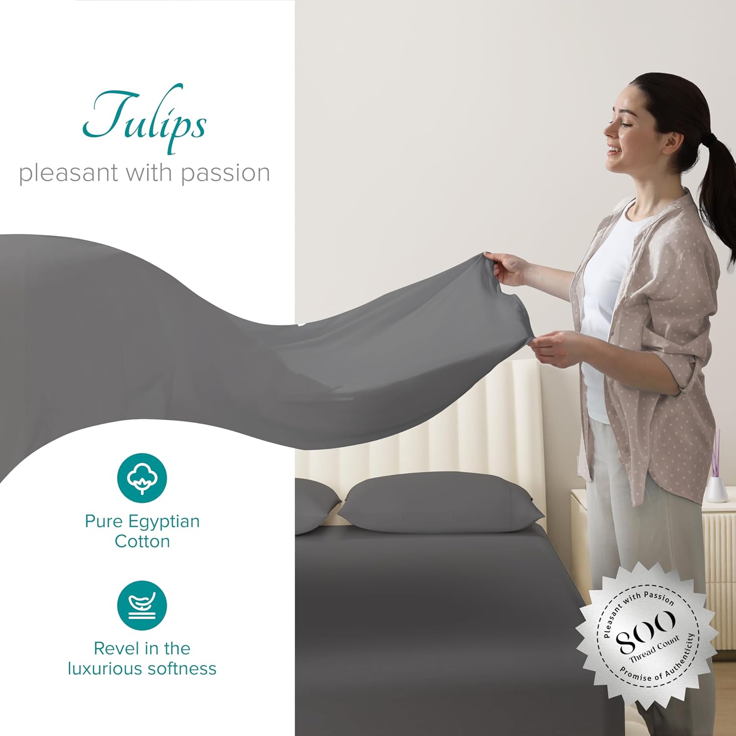 Carressa Linen – Juego de sábanas de 100% algodón (800 hilos)