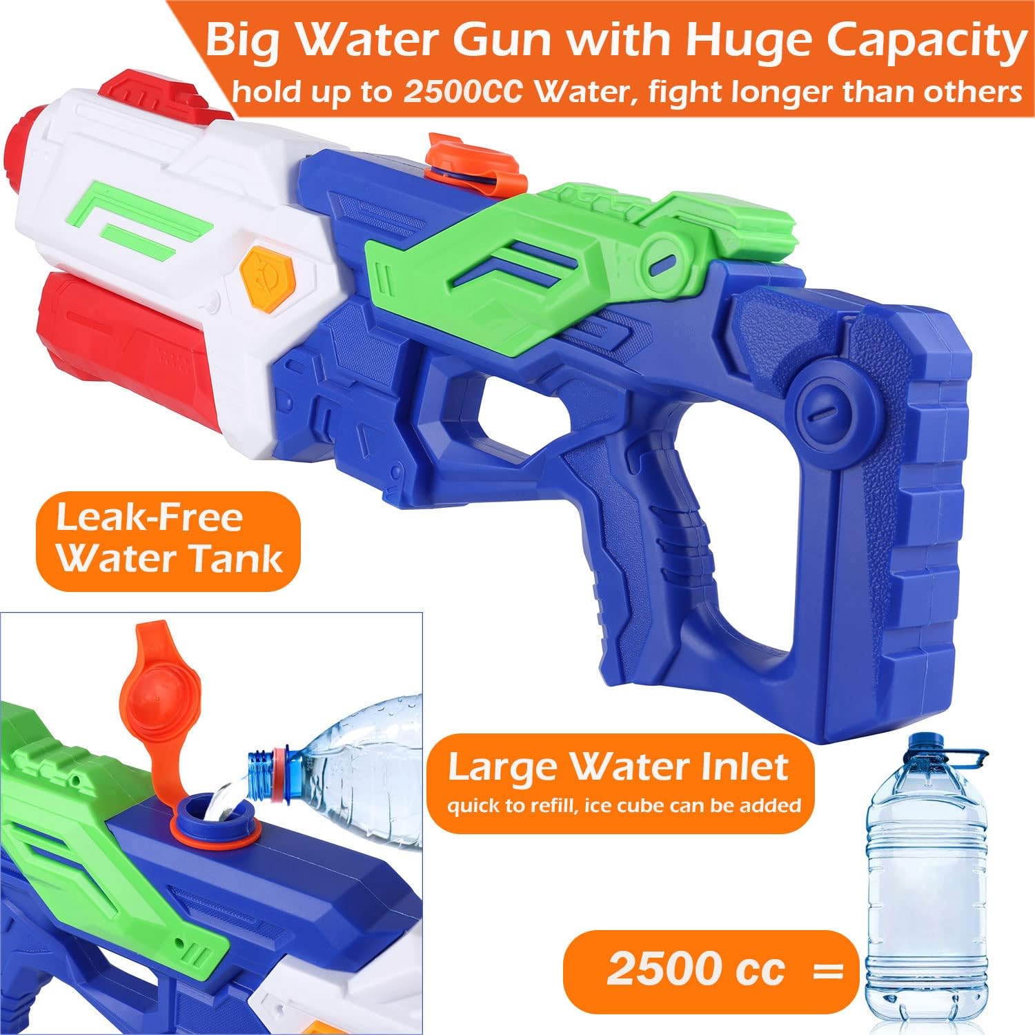 Pistola de chorro de agua para adultos y niños, 23 pulgadas de agua grande con 2500 CC de alta capacidad de 50 pies de largo alcance para niños,