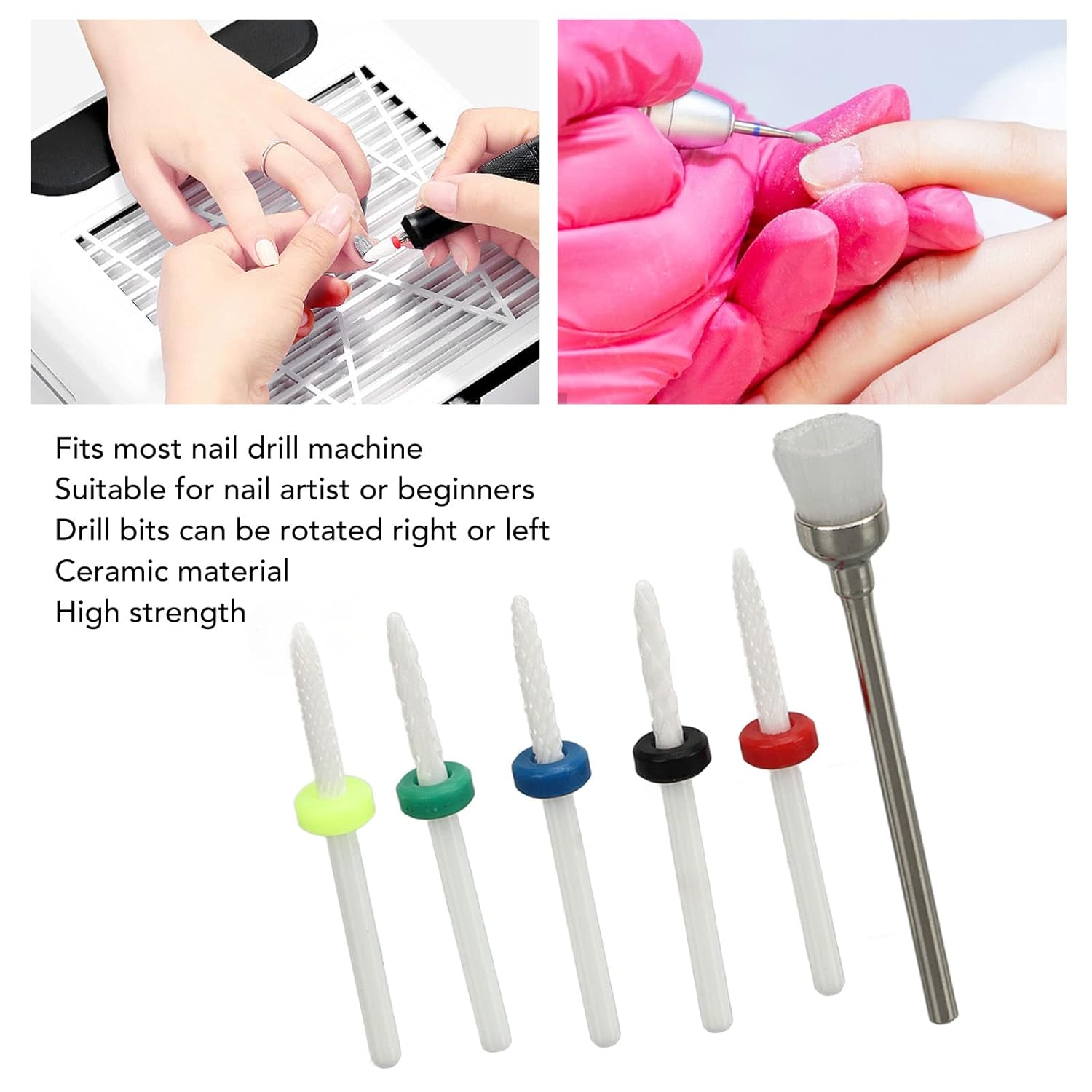 Juego de 6 brocas para uñas, juego de 6 brocas de uñas de cerámica para salón de belleza, removedor de cutículas eléctricas, para artistas de uñas,