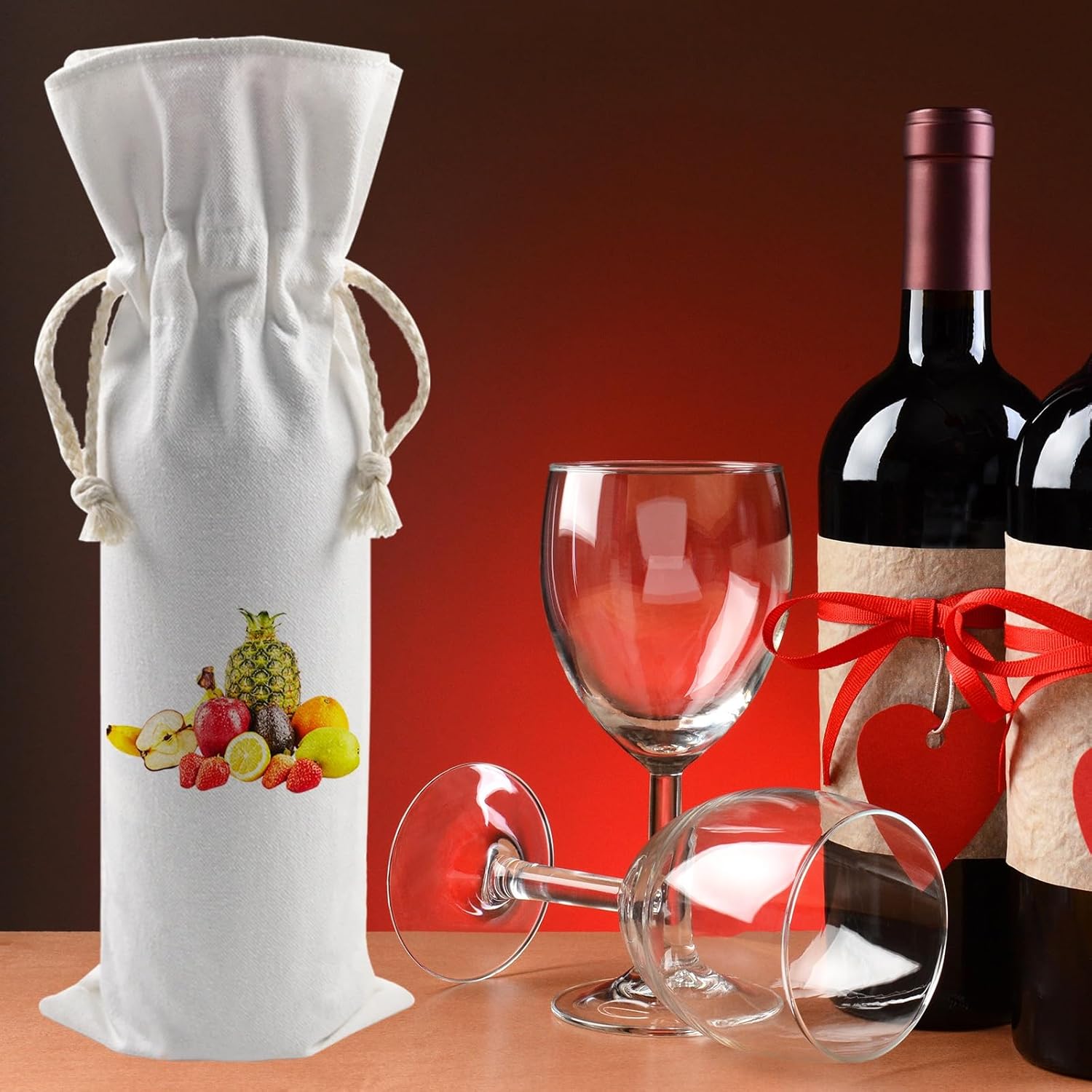 10 bolsas de regalo de vino de sublimación en blanco, bolsa de lona para botella de vino con cordón, adecuada para sublimación, serigrafía, graffiti