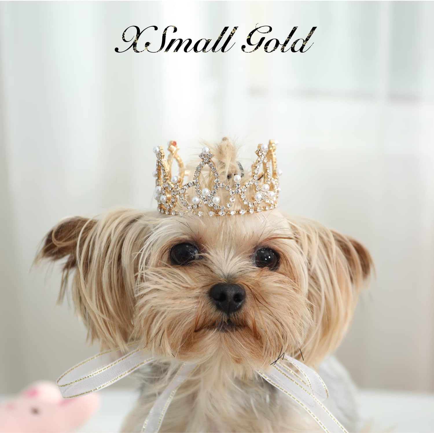 Lovelyshop Pet Series – Corona redonda completa para perro y gato con diamantes de imitación reales, chapada en oro, accesorios para el cabello,