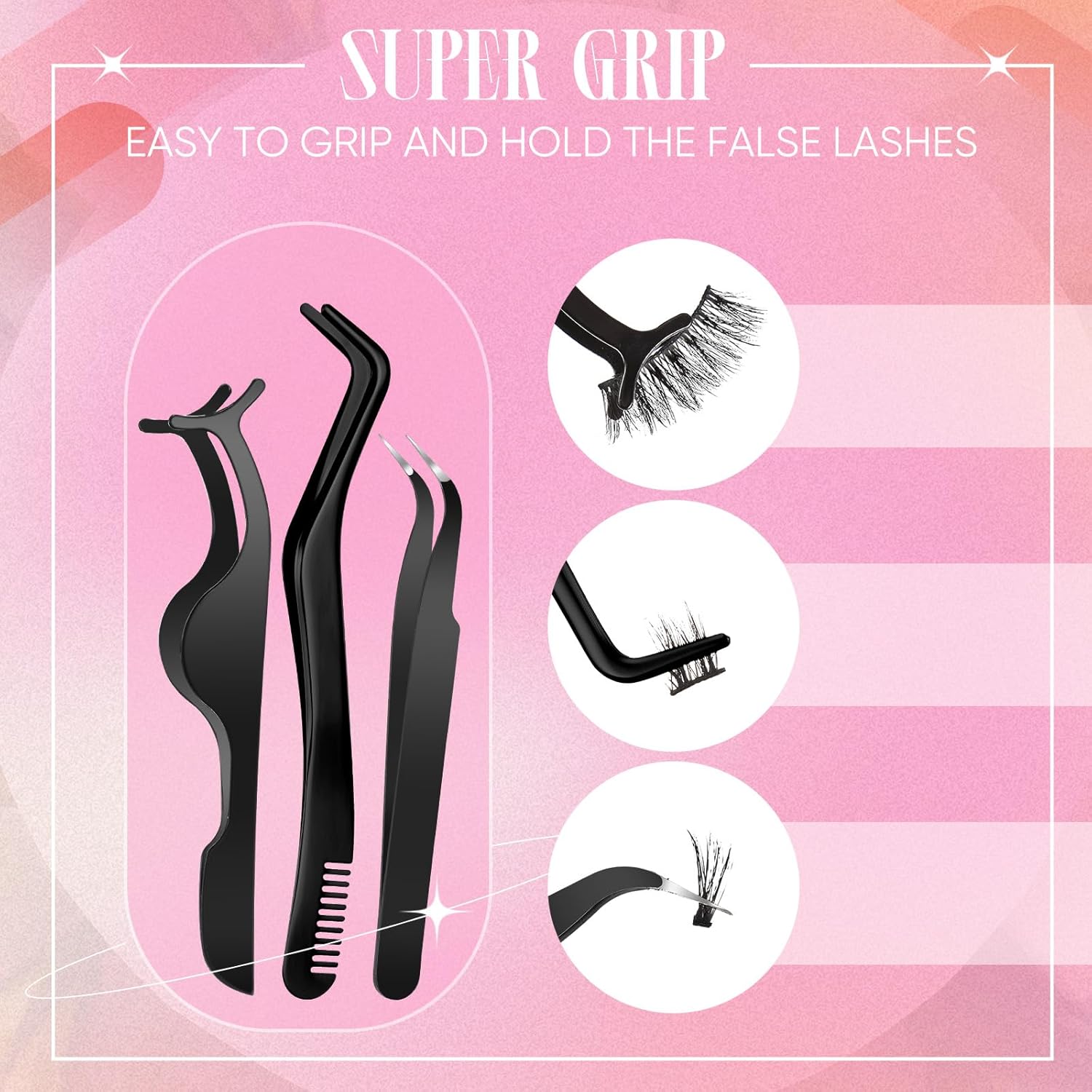 Gisafai Juego de 8 pinzas de pestañas para extensiones de pestañas, juego de pinzas rectas y curvas, de acero inoxidable, herramienta aplicadora con