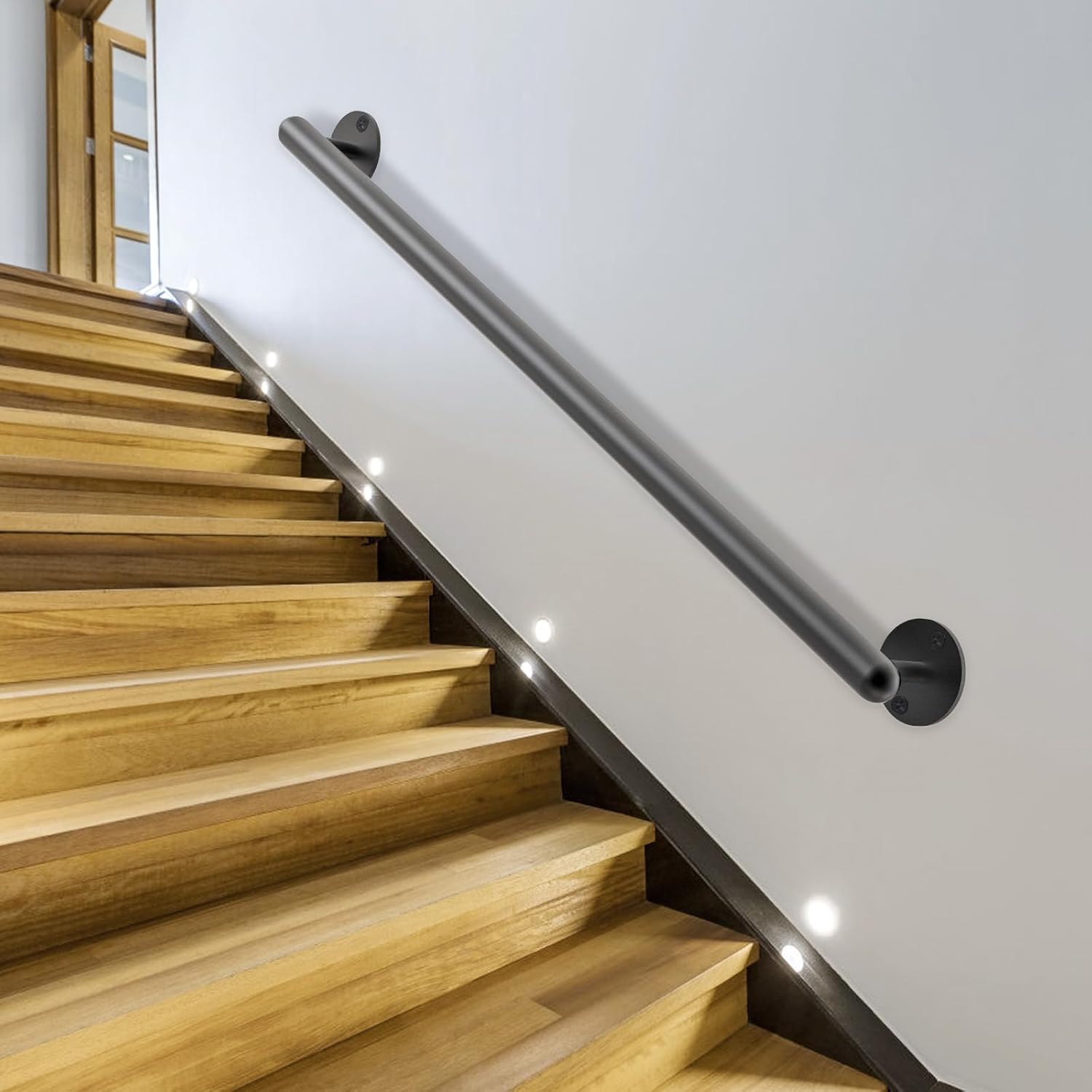 Dolibest Pasamanos de metal para montaje en pared de 35 pulgadas, pasamanos de escalera, mango de seguridad antideslizante, asa de agarre de