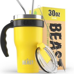 BEAST – Juego de vaso de limón de 30 onzas con asa, taza de café de acero inoxidable + 2 cepillos para pajillas, caja de regalo y mango negro BEAST – Juego de vaso de limón de 30 onzas con asa, taza de café de acero inoxidable + 2 cepillos para pajillas, caja de regalo y mango negro