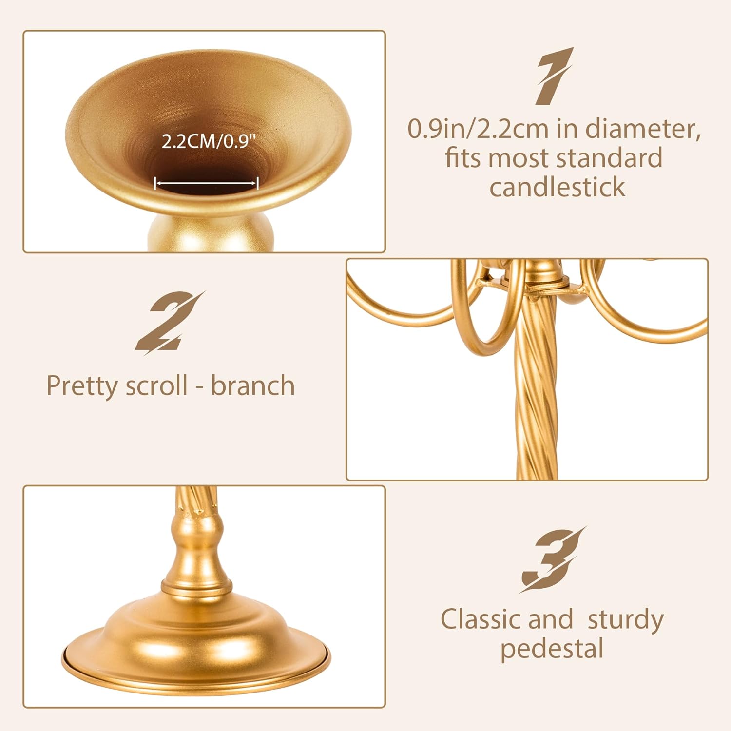 Centros de mesa dorados para mesas, 2 portavelas de boda con 5 ramas, soporte de pedestal de vela en espiral de metal para centros de mesa, fiestas,