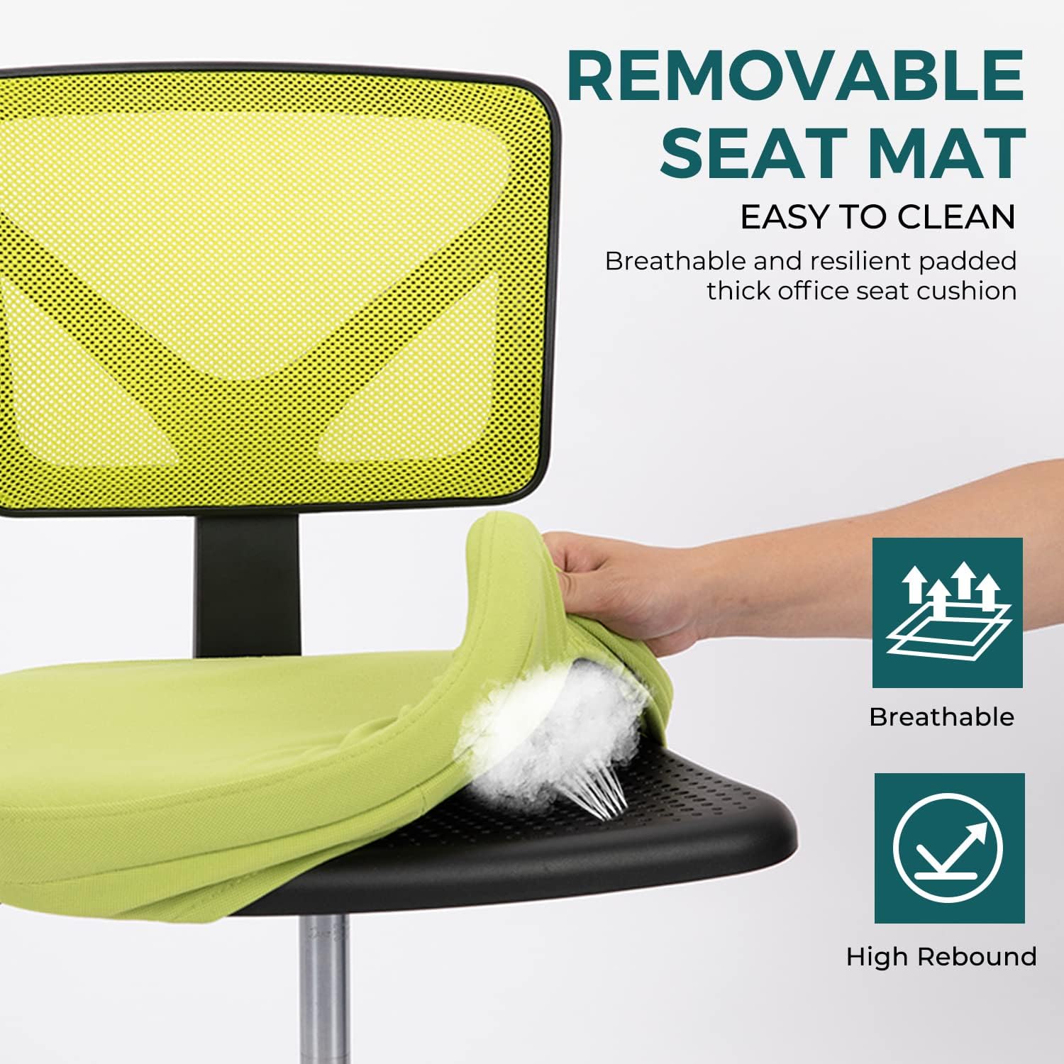 DUMOS Sillas de escritorio sin brazos con ruedas, bonita silla de oficina en casa, sin brazos, ergonómica ajustable giratoria, silla de trabajo con