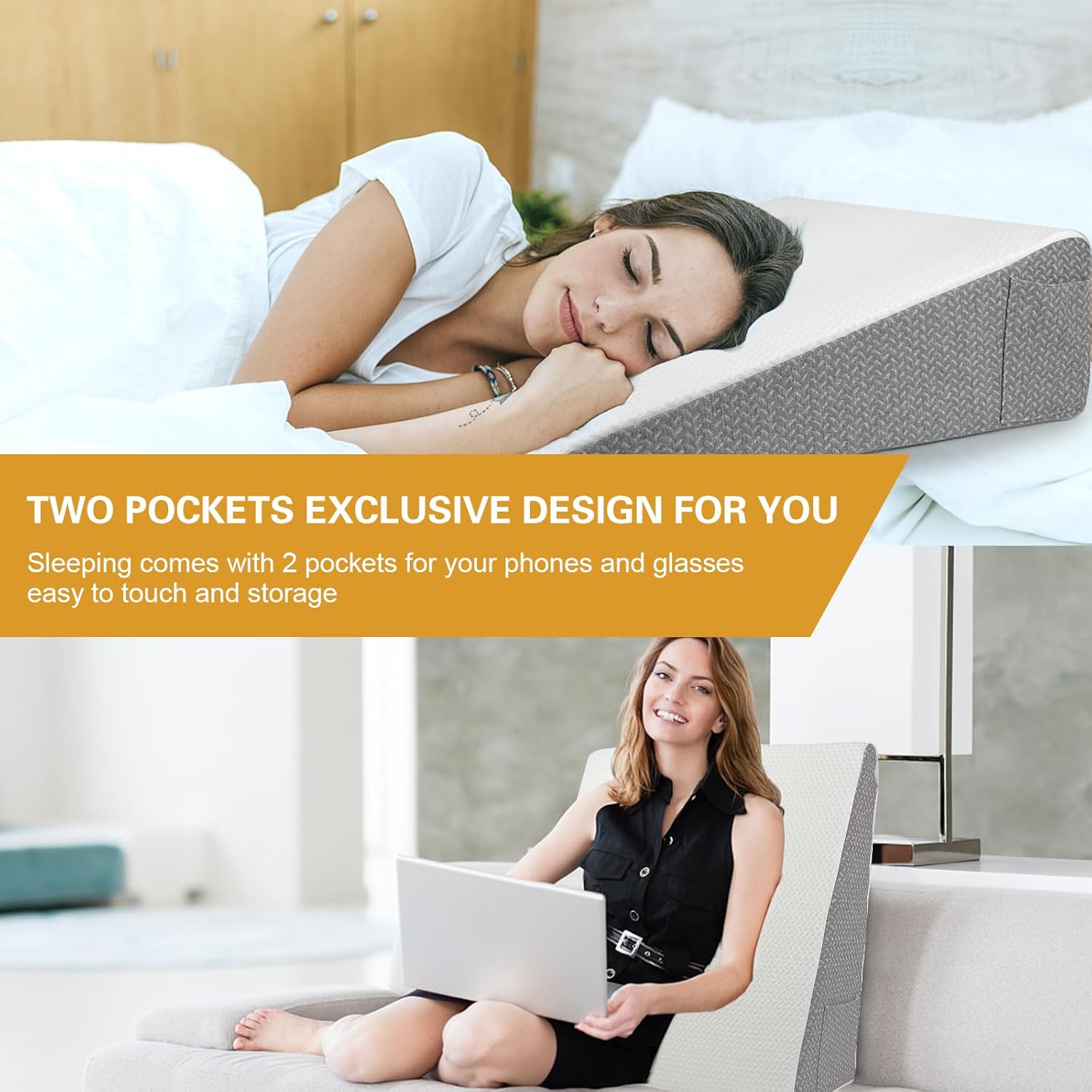 Almohada de cuña de cama para dormir, almohada triangular de espuma viscoelástica para cabeza, espalda, soporte de rodilla, almohadas de elevación