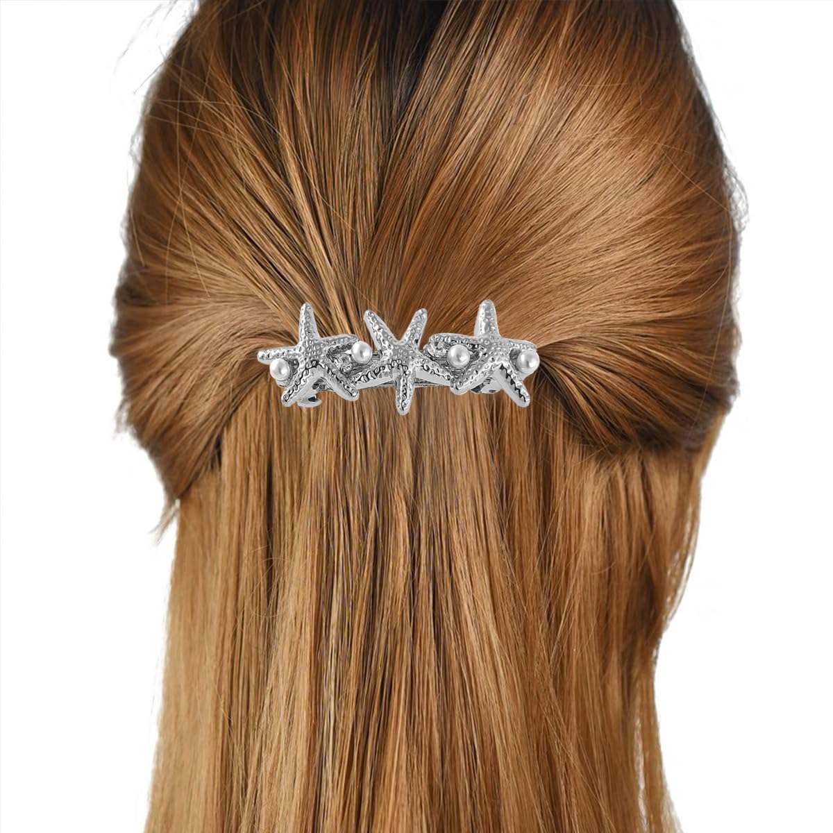 4 pasadores de pelo de estrella de mar para mujeres y niñas, pinzas para el cabello con perlas de resorte, accesorios para mujer, soportes de cola