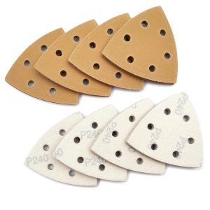 Papel de lija triangular, juego de 40 piezas de papel de arena oscilante con gancho y bucle, 6 agujeros, lijadora de grano 240 para pulir madera Papel de lija triangular, juego de 40 piezas de papel de arena oscilante con gancho y bucle, 6 agujeros, lijadora de grano 240 para pulir madera