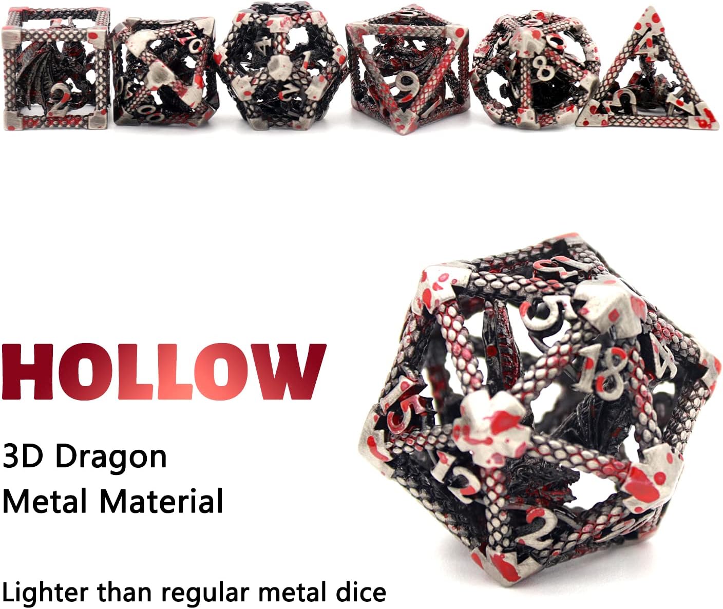 D&D Dice, Dungeons and Dragons, HNCCESG – Juego de dados de metal poliédricos huecos para juegos de rol D y D, dados de iniciación para RPG MTG,