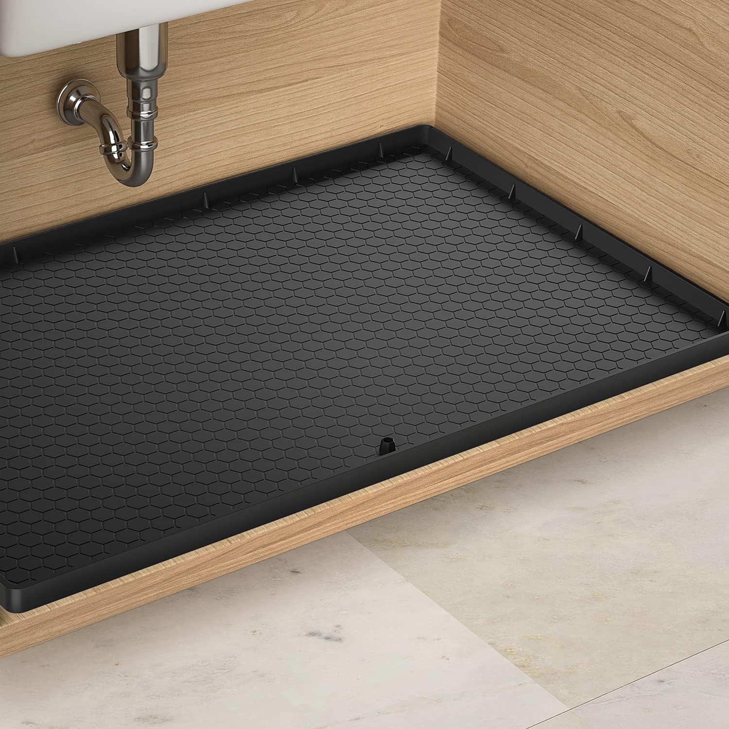 Tapete para debajo del fregadero, tapete impermeable para gabinete de cocina de 31 x 22 pulgadas, forro de silicona flexible para debajo del