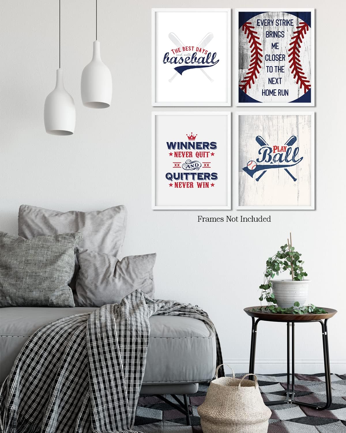 Govivo Arte de pared motivacional de béisbol, juego de 4 impresiones sin marco (8 x 10), arte inspirador de pared de béisbol para dormitorio de