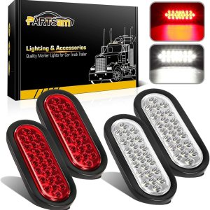 Partsam 2 luces traseras ovaladas rojas + 2 blancas de 6 pulgadas, 24 luces traseras de freno, kit de luz de marcha atrás para camión, remolque, Partsam 2 luces traseras ovaladas rojas + 2 blancas de 6 pulgadas, 24 luces traseras de freno, kit de luz de marcha atrás para camión, remolque,