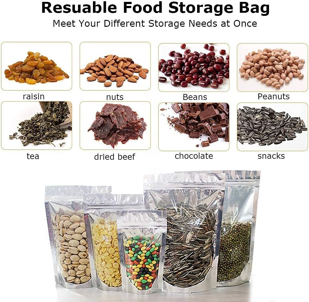 Bolsas de Mylar de 90 unidades, 9 tamaños, bolsas de Mylar de 7 mil para almacenamiento de alimentos, bolsas resellables de mylar con cierre, bolsas